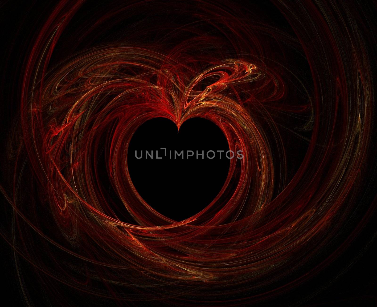 high res flame fractal forming a red heart