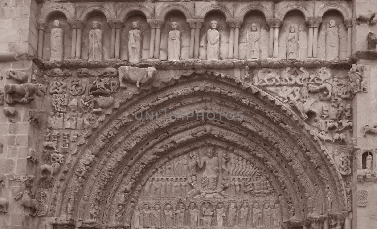 Portal of the famous church of St.Maria la Real, Sanguesa, Navarra, Spain, detail