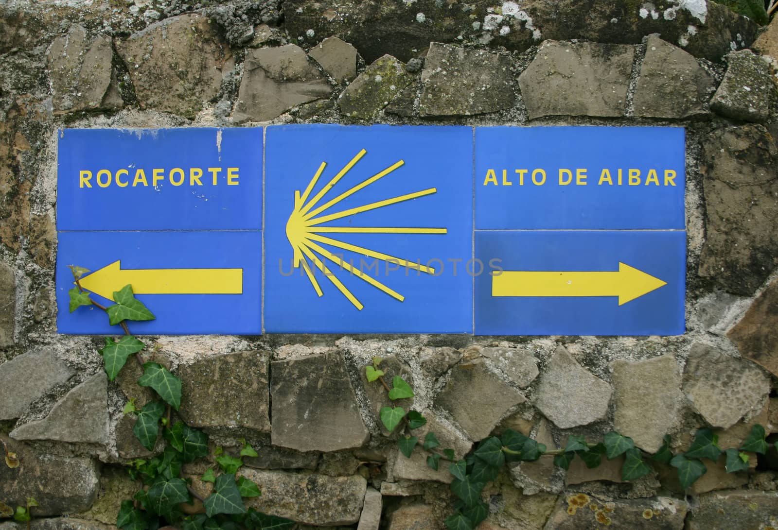 typical waymarking on the Camino de Santiago in Spain, long distance pilgrimage, Europe