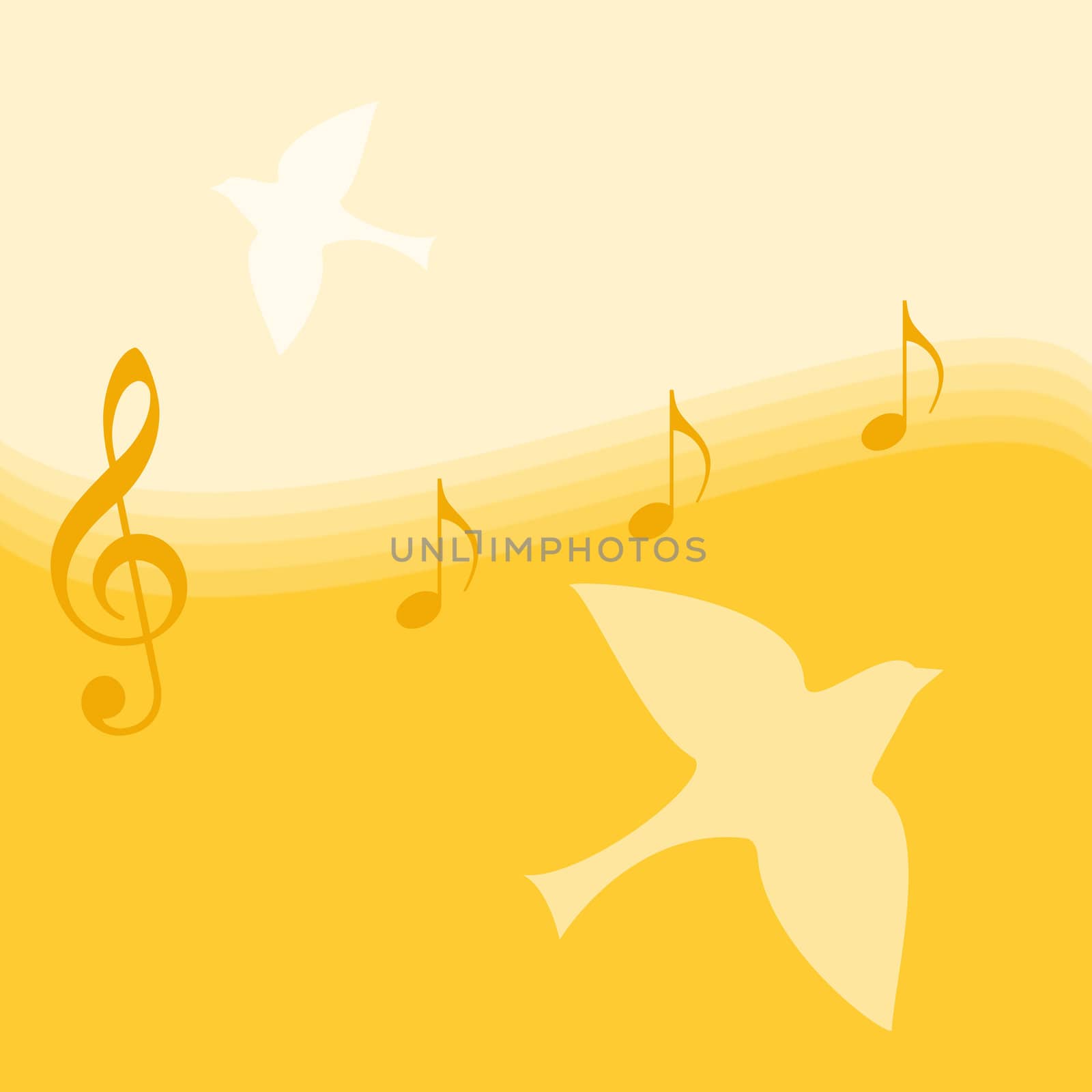 music background with notes and birds, drawing