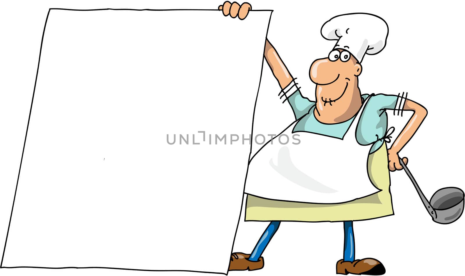 The cook holds in a hand of the menu and smiles