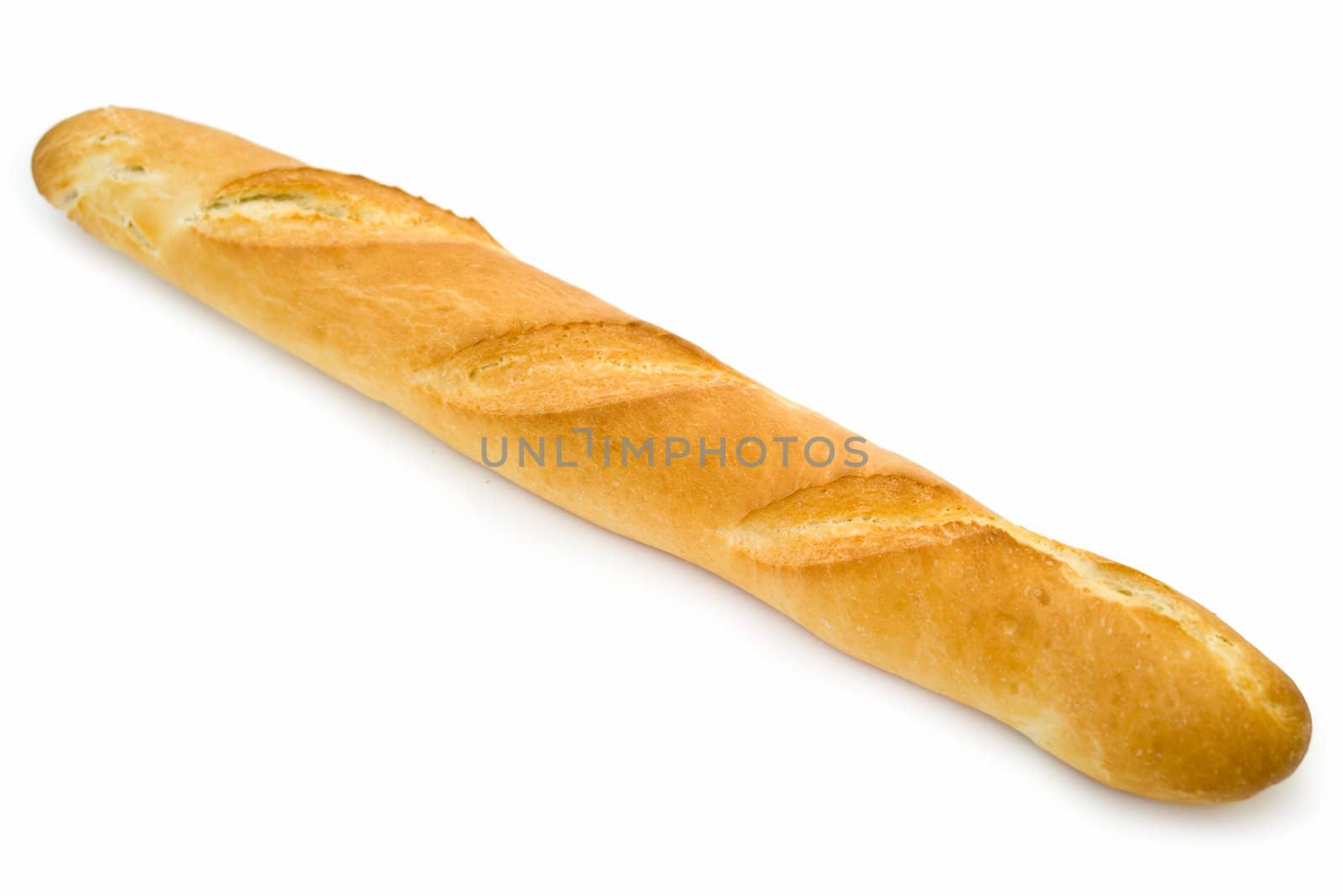 Long loaf. French bread on a white background