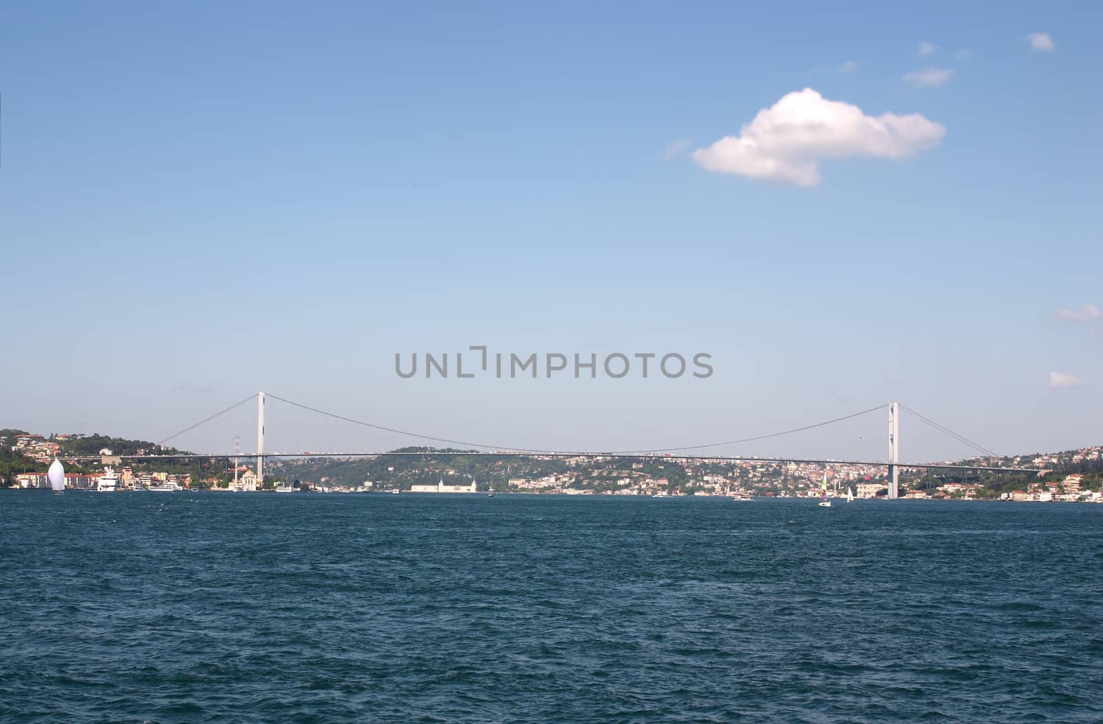 Big bridge in Istanbul over bosphorous with blue sky