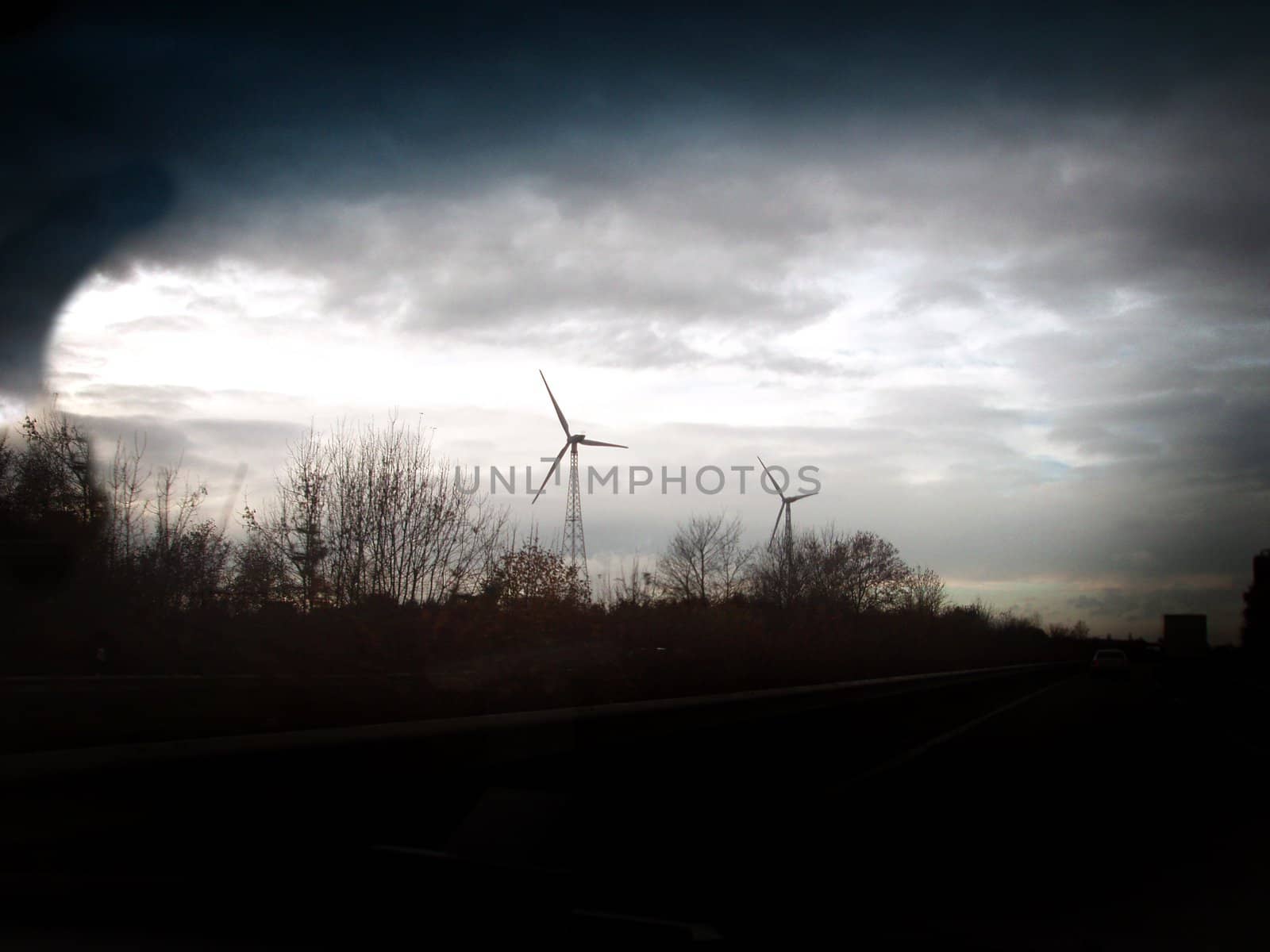 Wind turbines along the autobahn in Germany