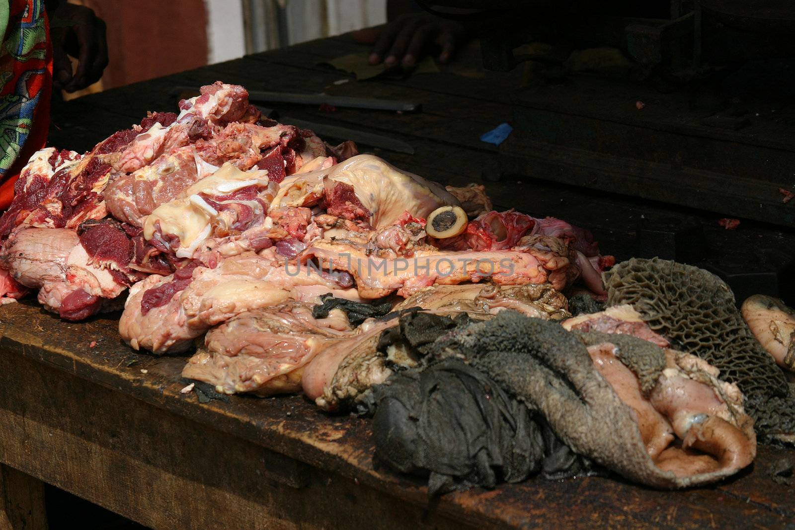 Butchers meat for sale at a market in madagascar