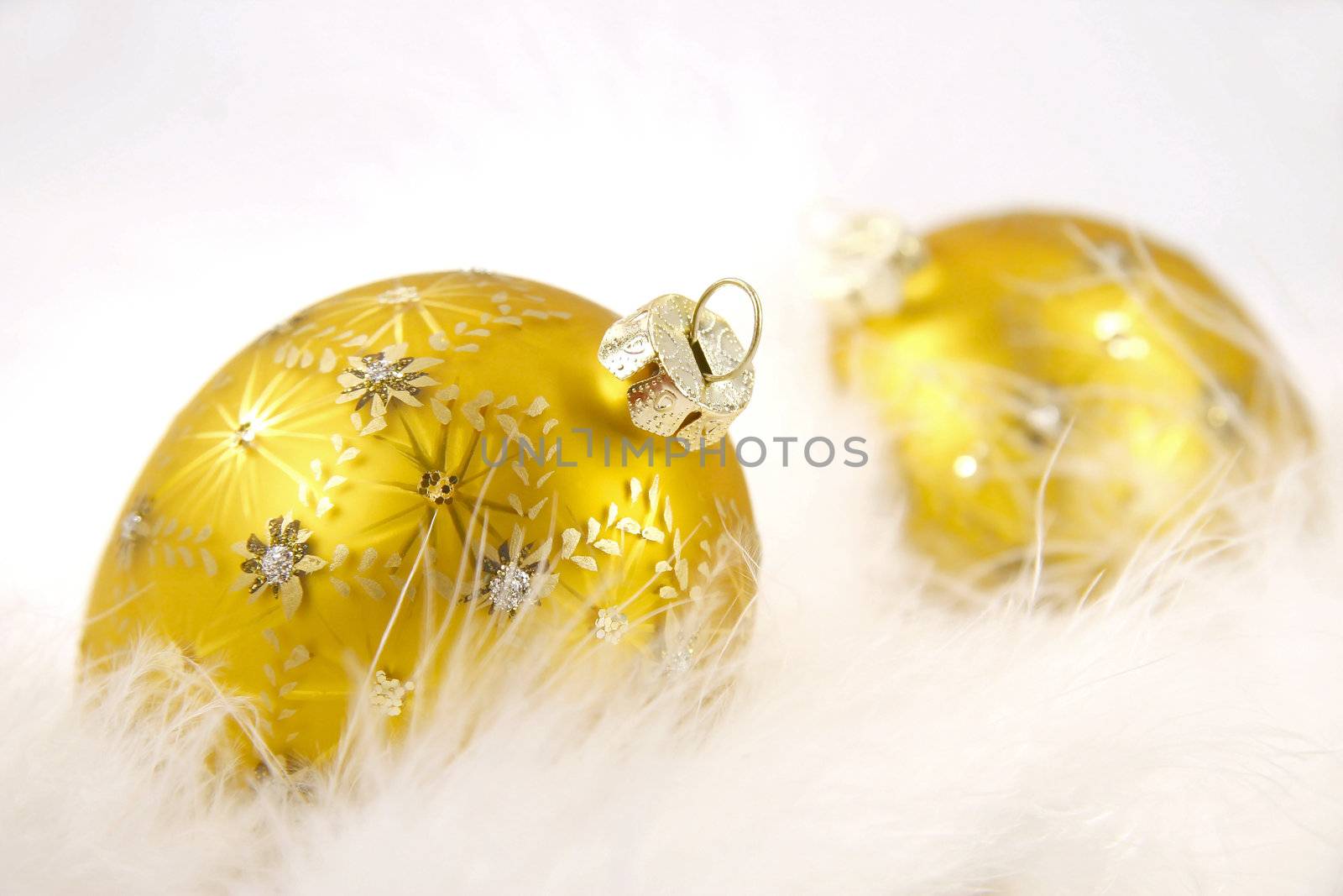 Gold balls with feathers by Sandralise