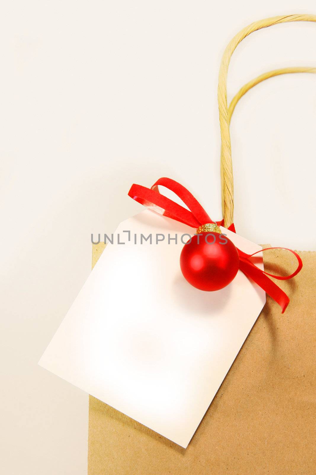 White holiday gift card with shopping bag