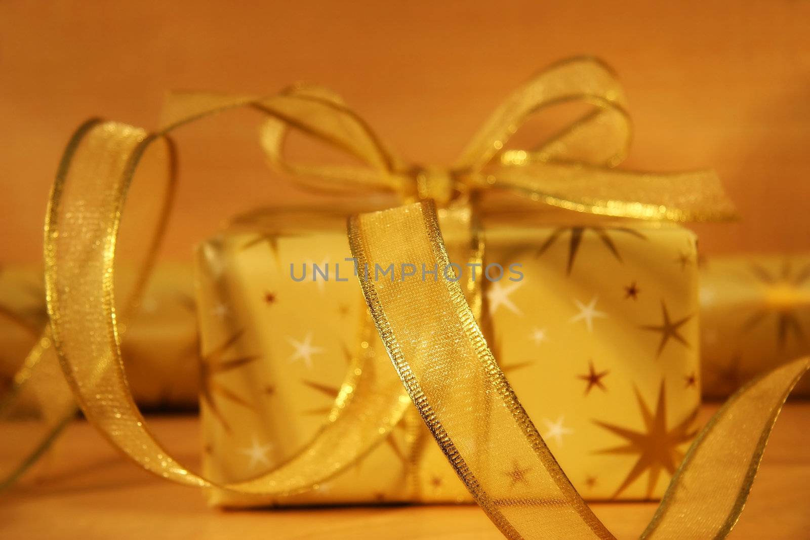 Gold wrapping paper and gift