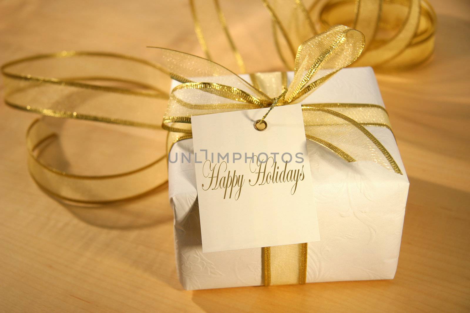 Gold wrapping paper and gift