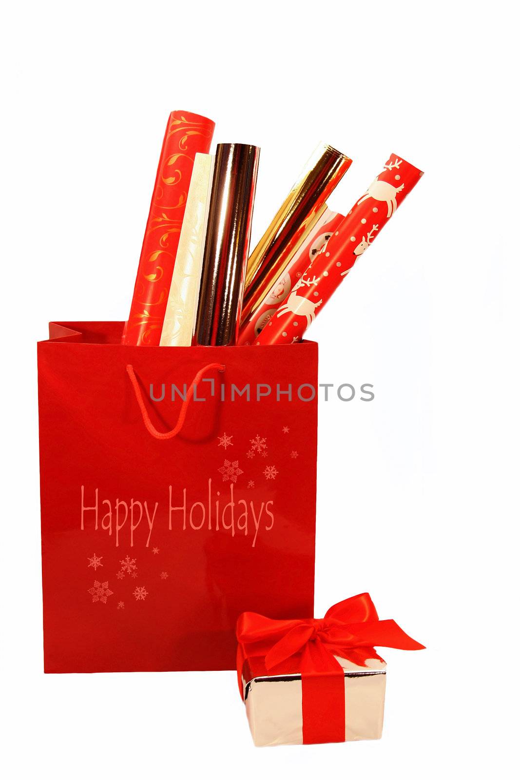 Holiday wrappings on isolated white background