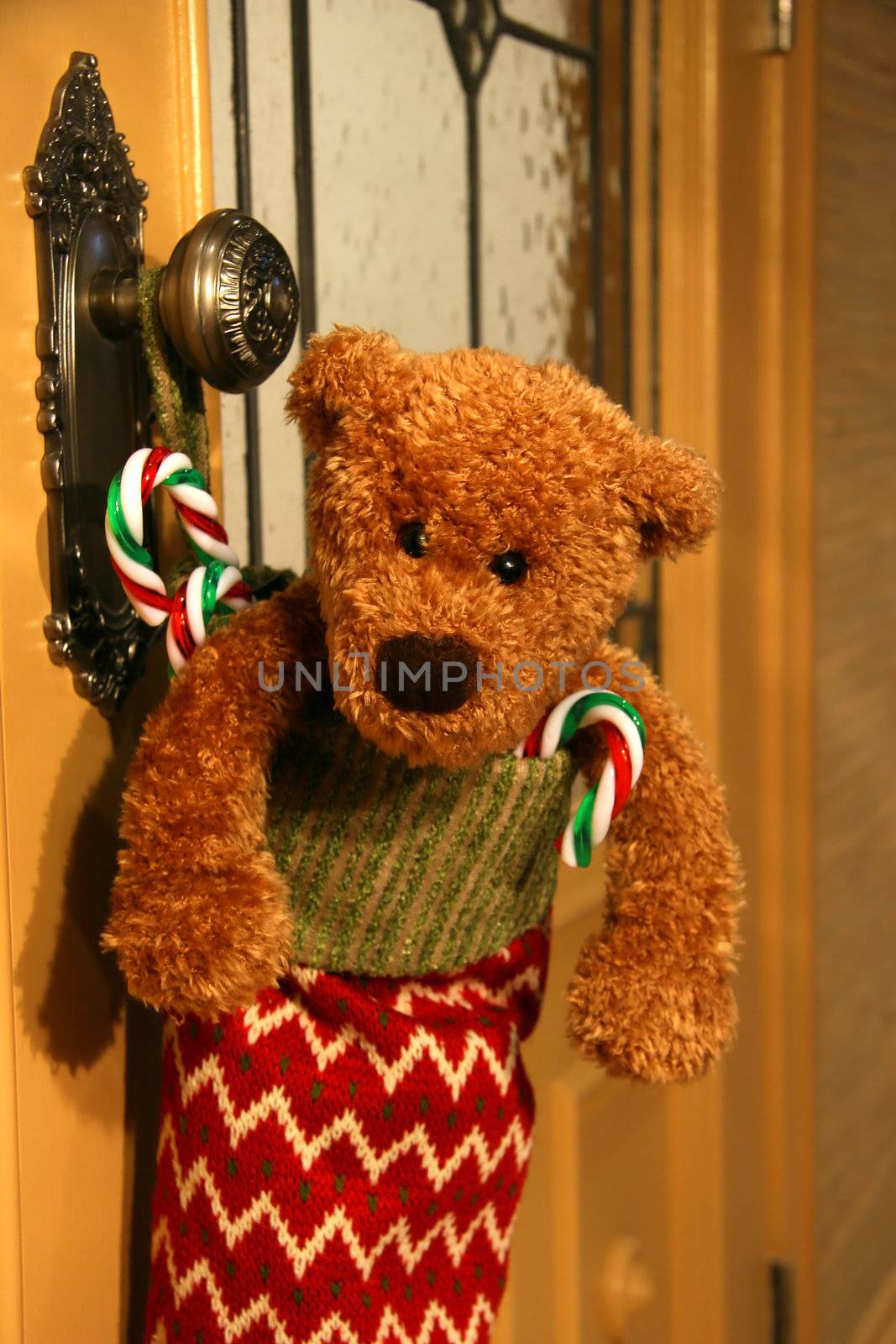 Stuffed stocking waiting for Christmas