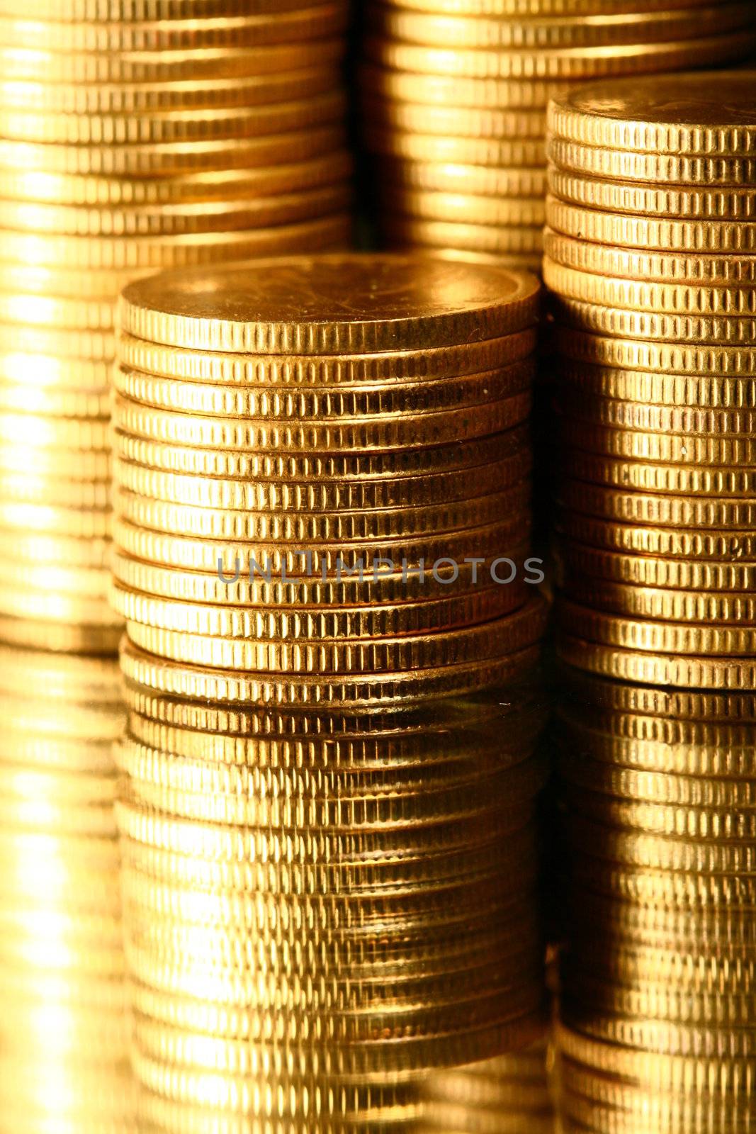 golden piles of coins macro background