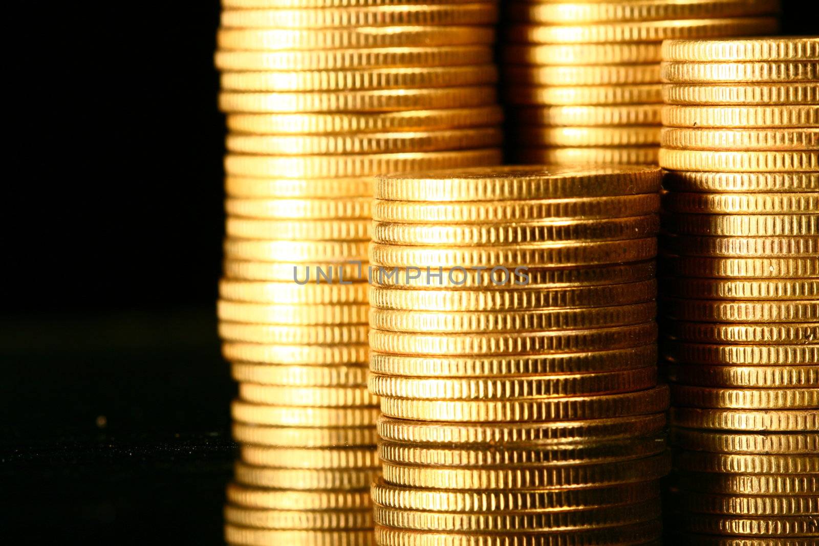 golden piles of coins macro background