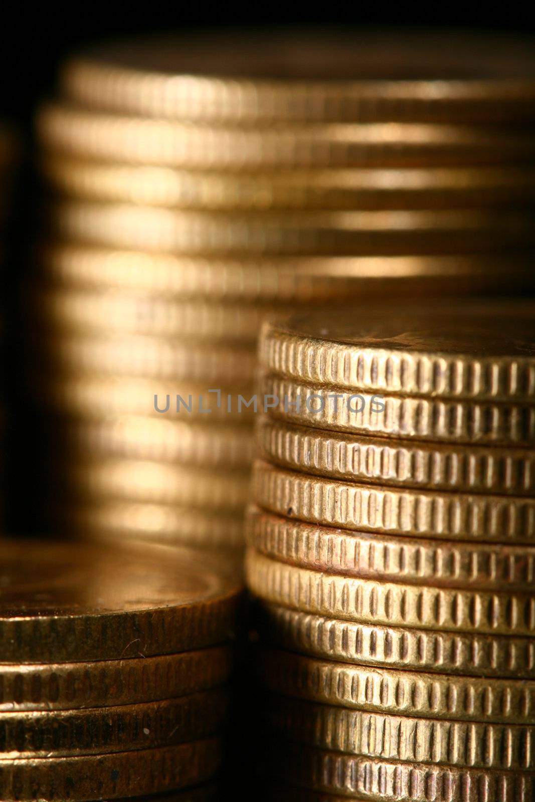 golden piles of coins macro background