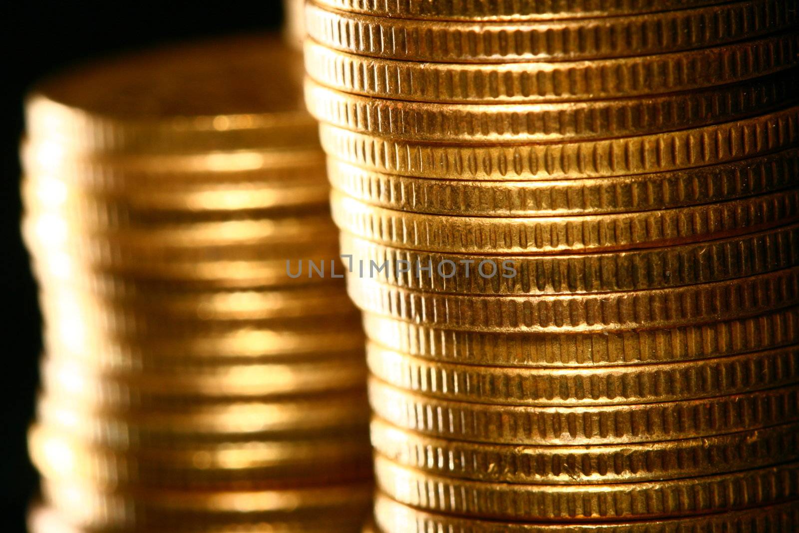 golden piles of coins macro background