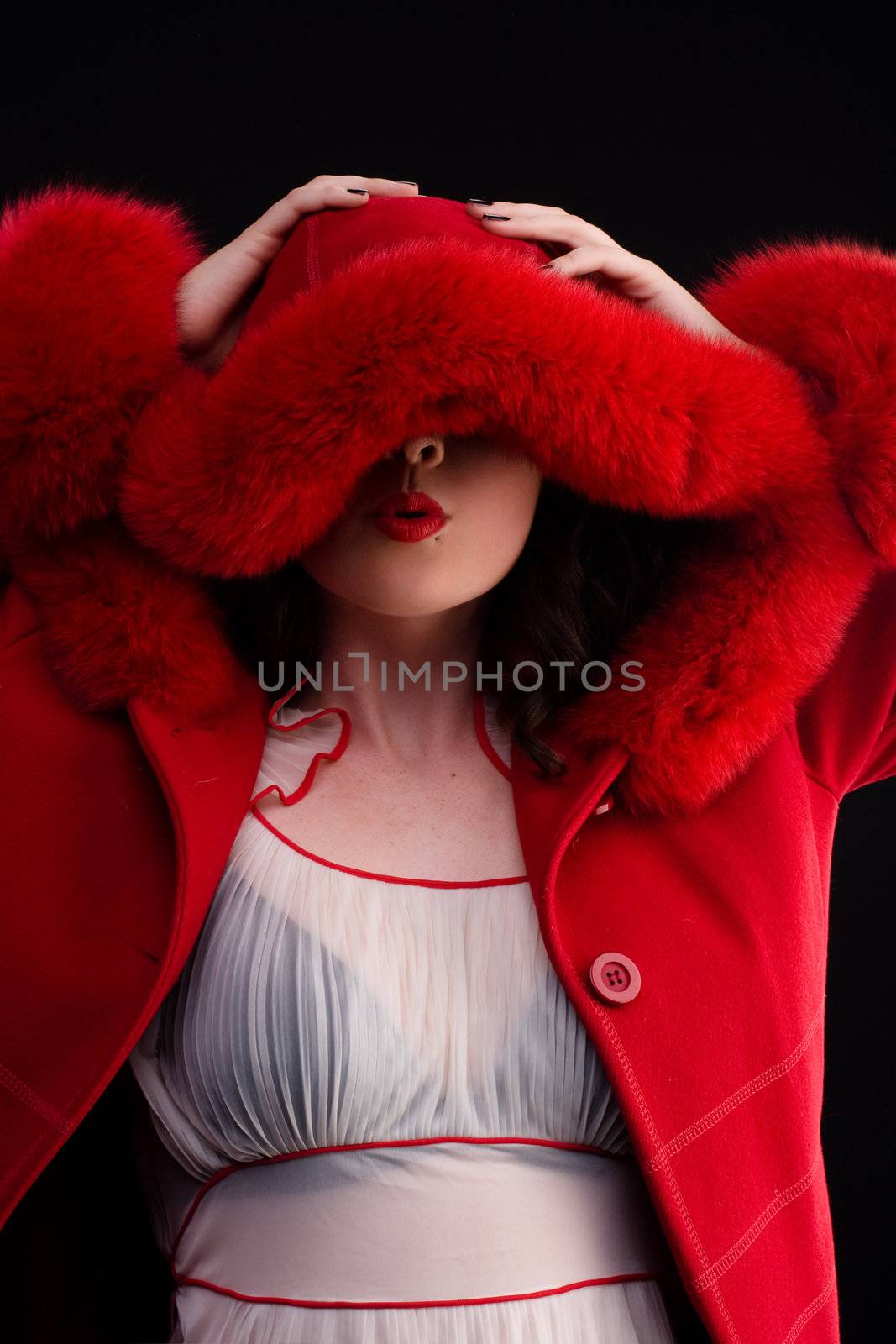 cute girl in red coat by krazeedrocks