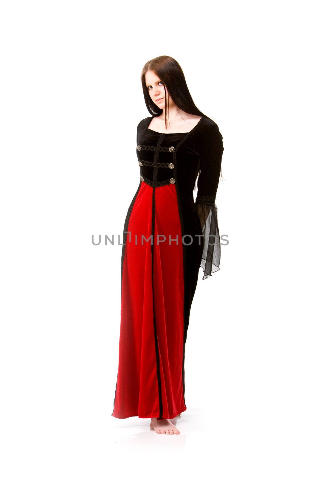 pretty girl in red gothic dress