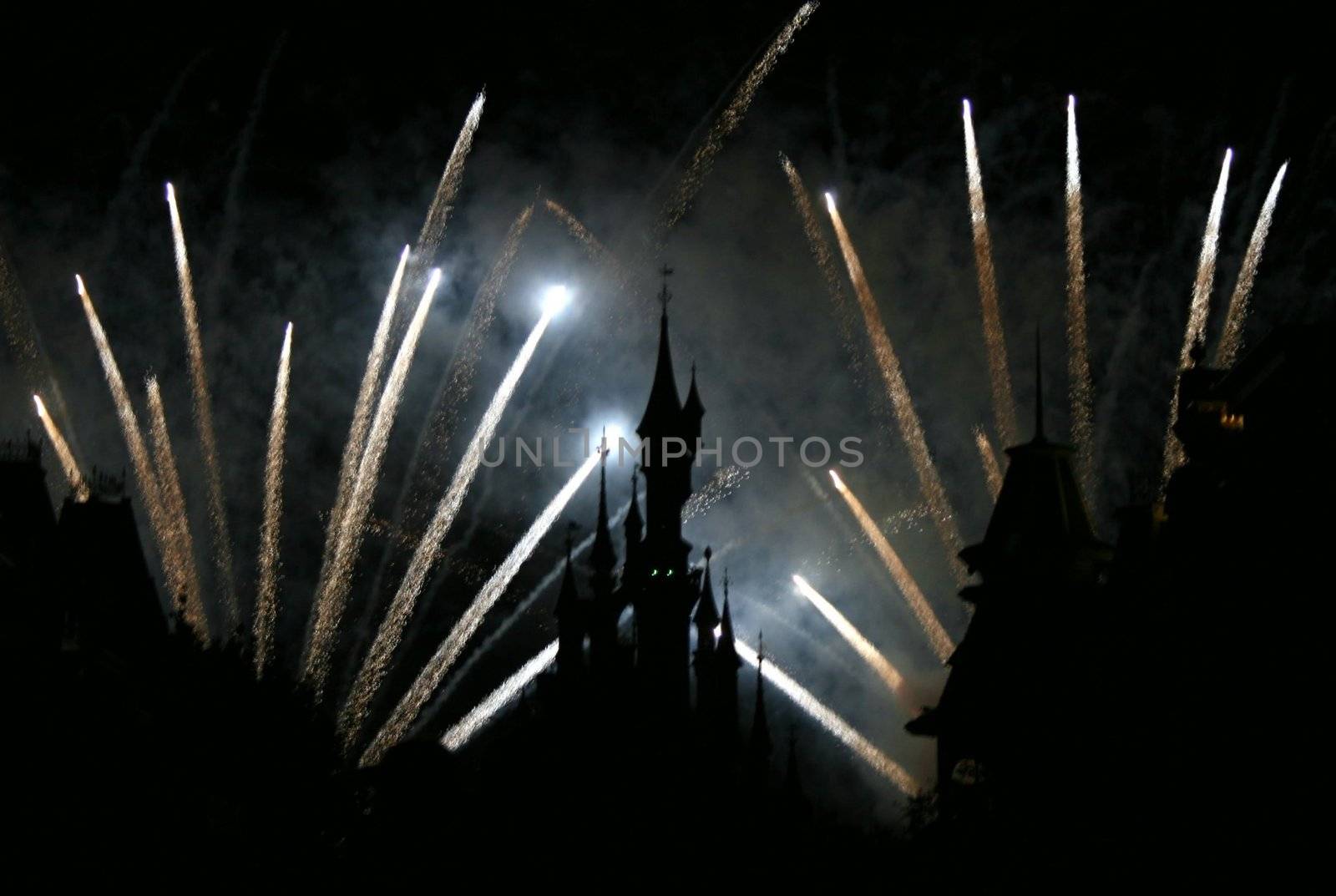 Fireworks round Disneyland Paris Castle
