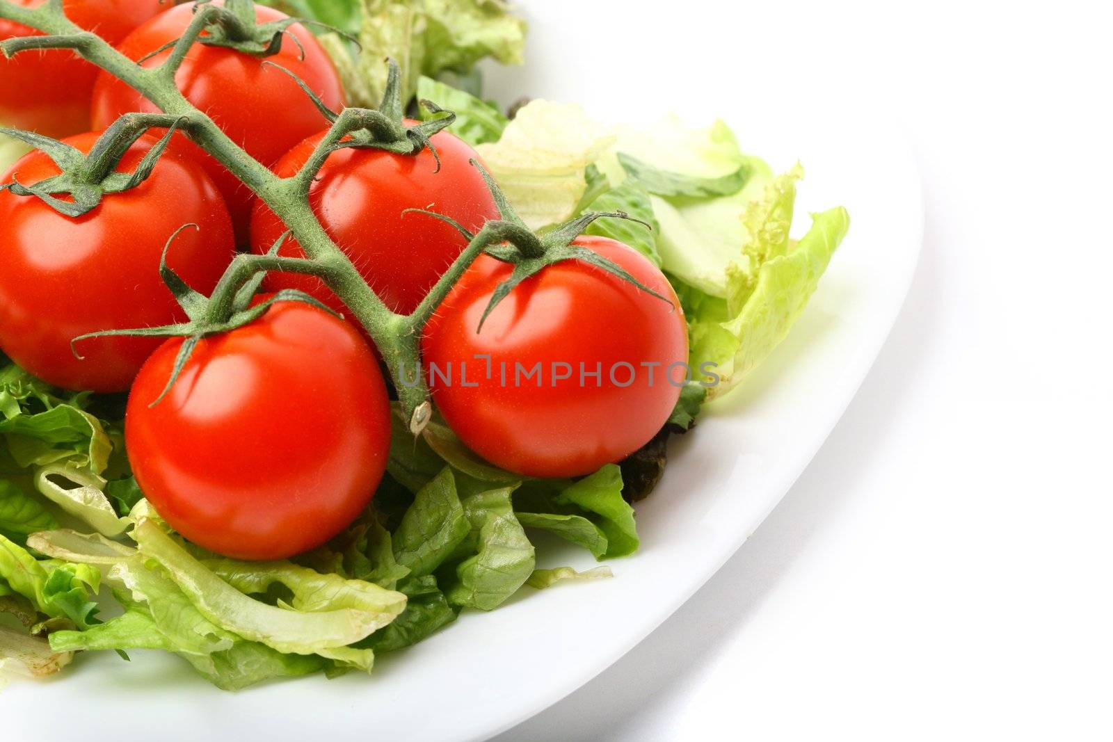 salad and cherry tomatoes isolated on white background