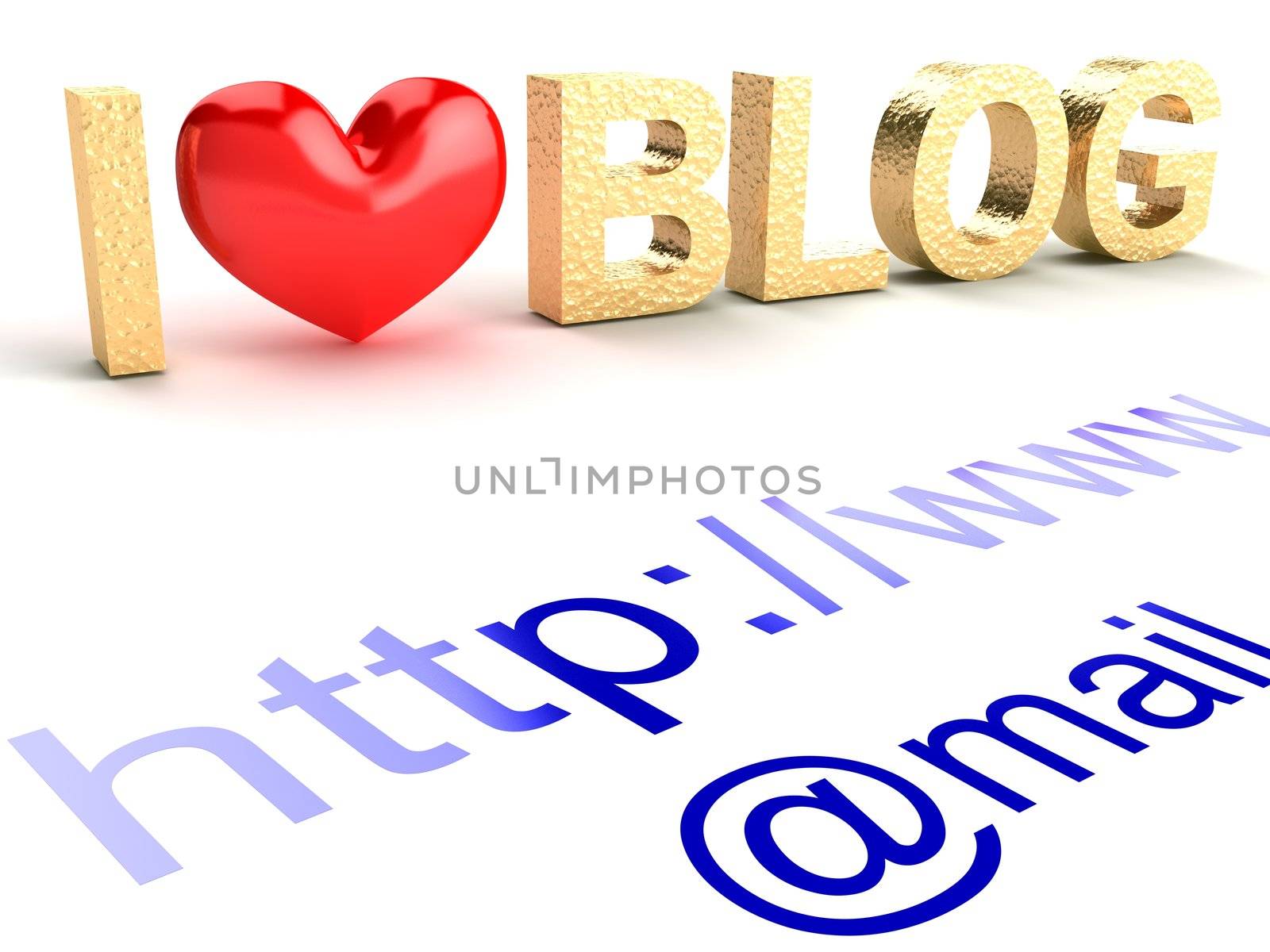 I love blog. Abstract text on a white background.