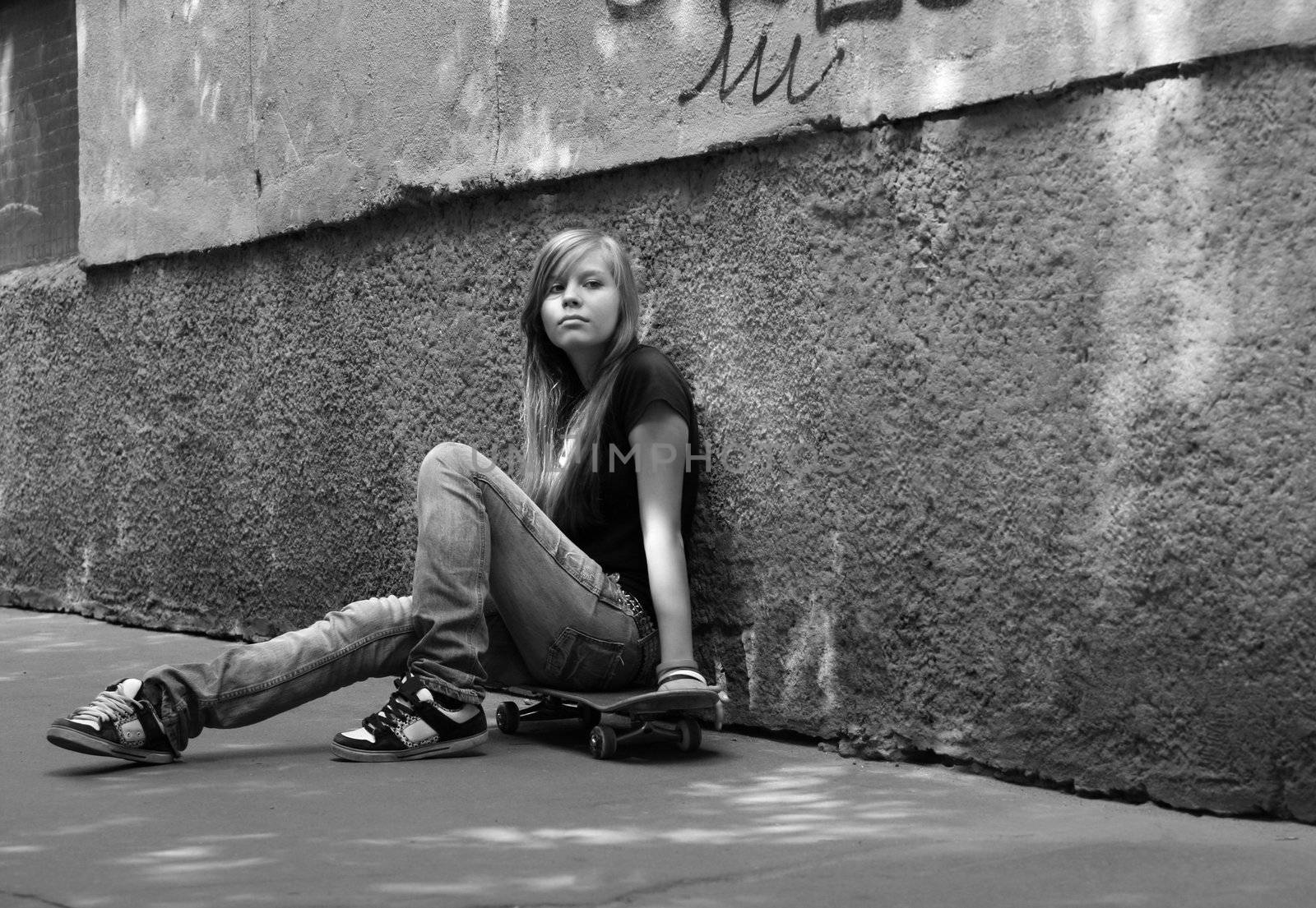 The girl with skateboard