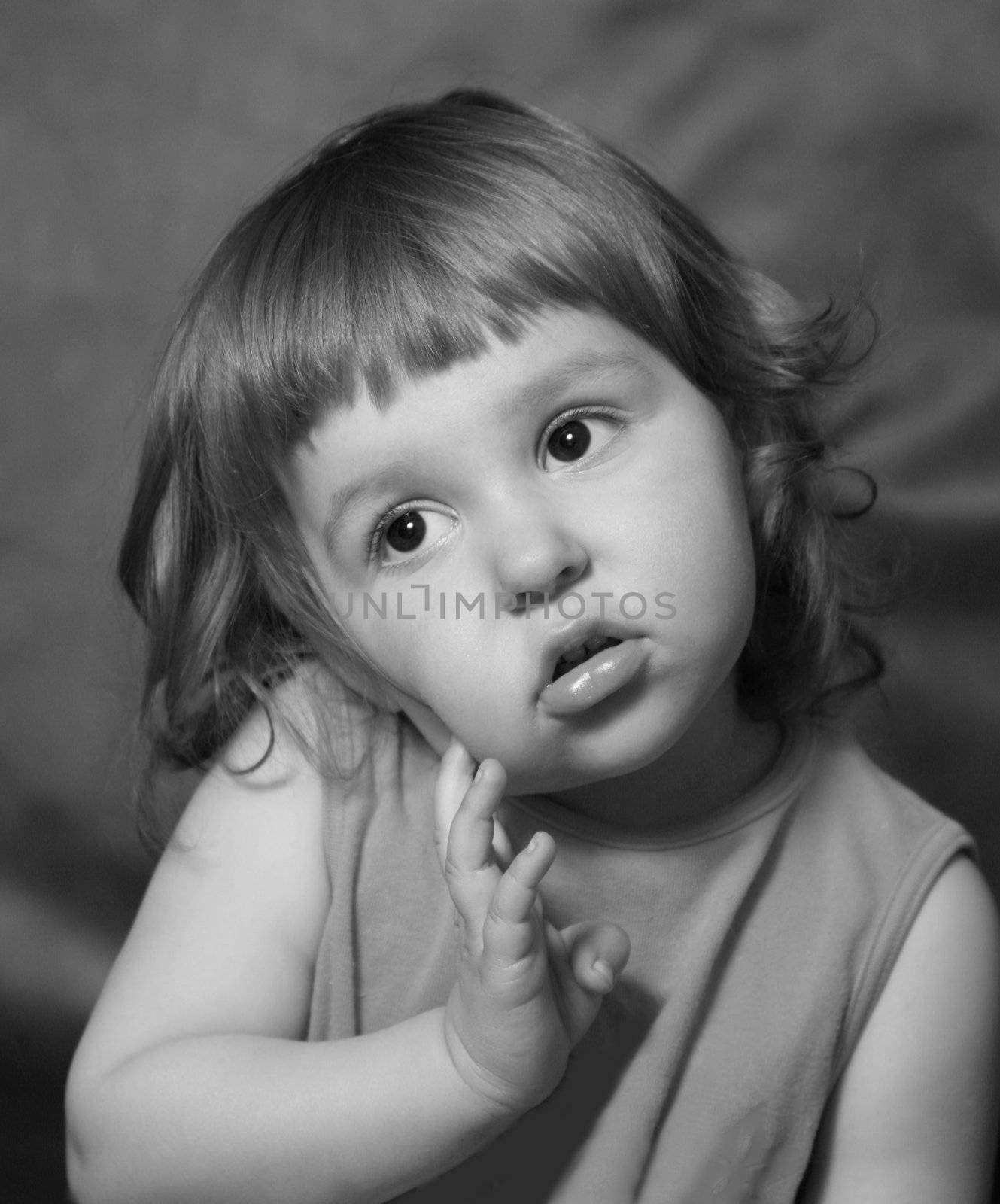 Portrait of the two-year-old girl. b/w