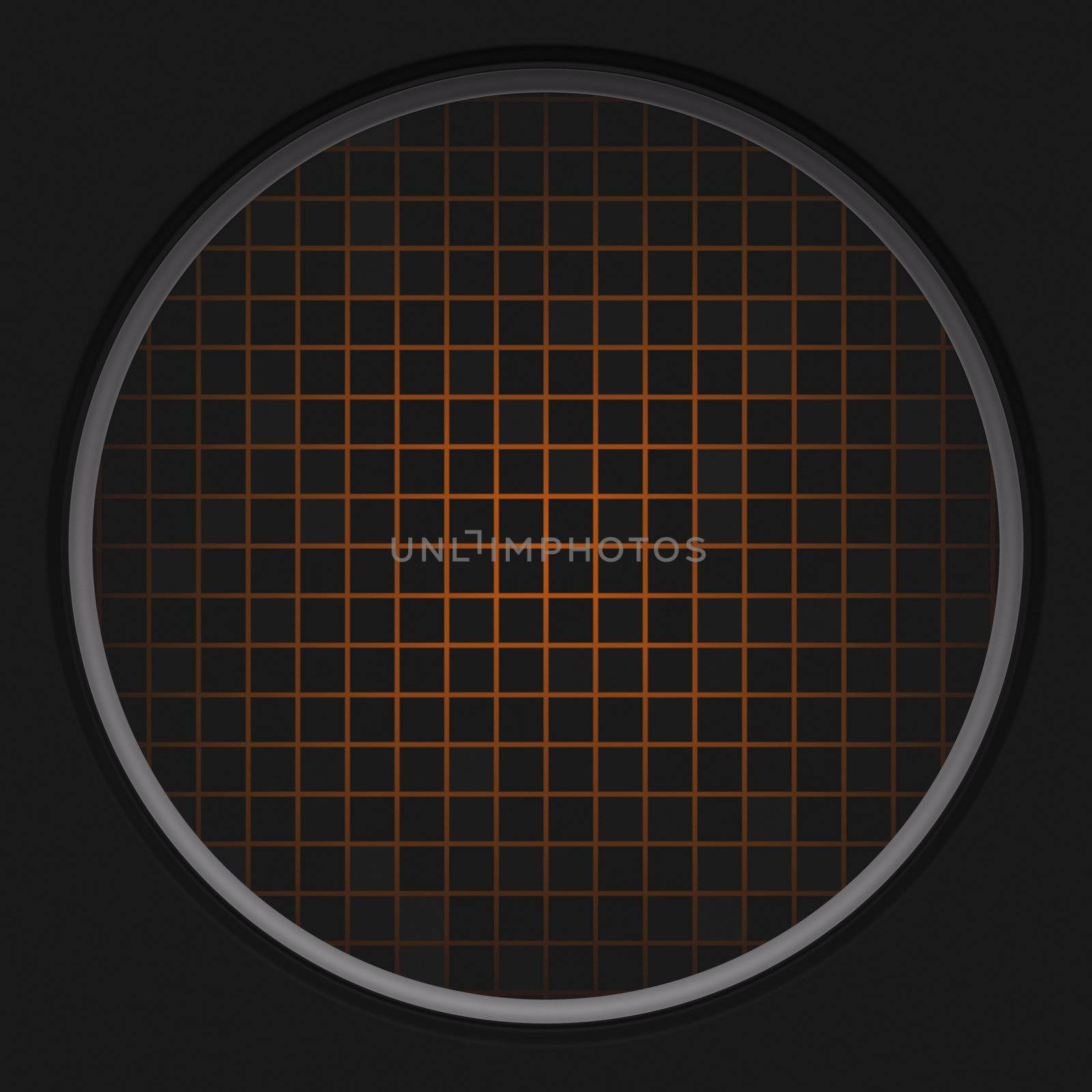 A circular radar grid background over black.  This also works as a button.