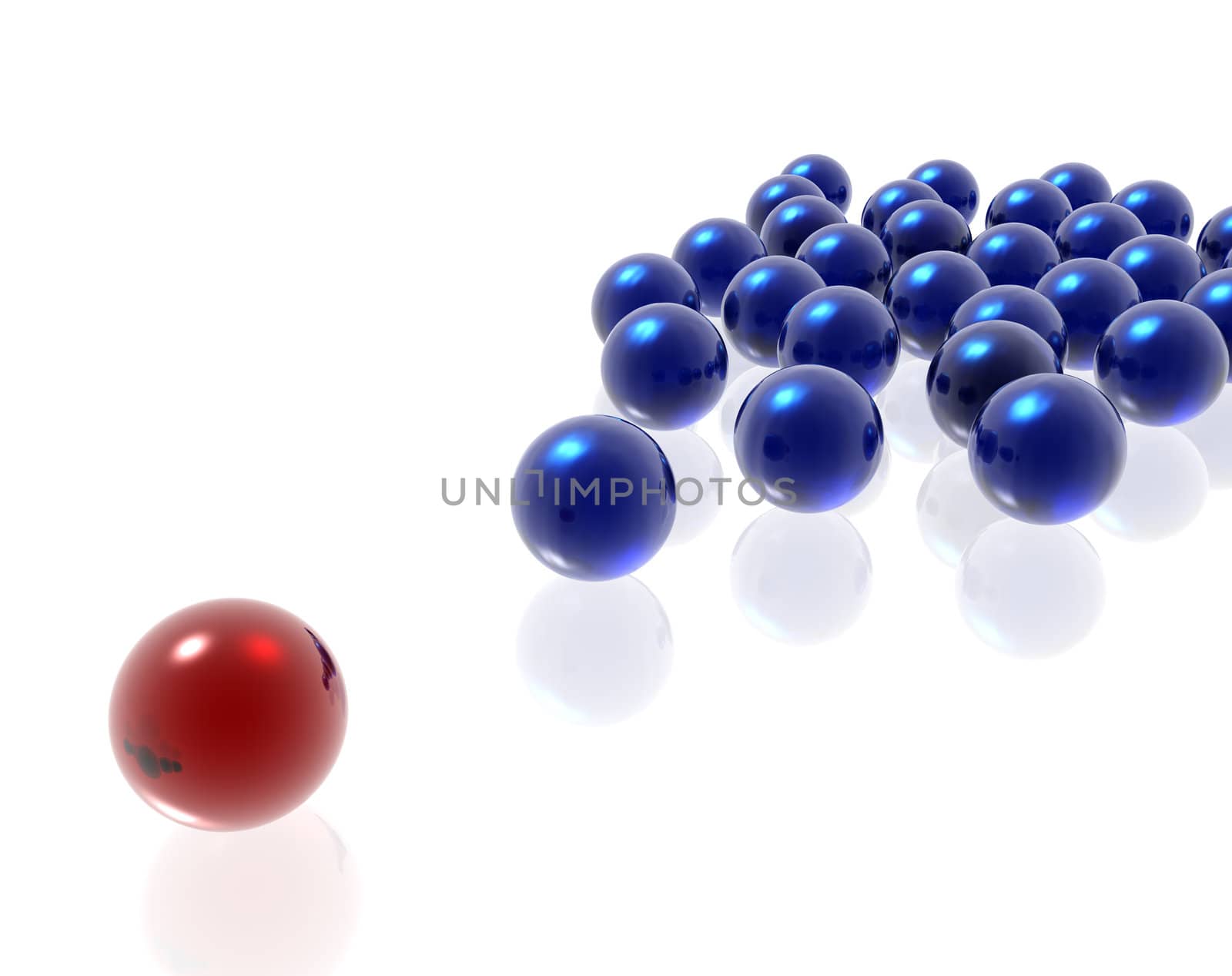 blue and red spheres on the white background