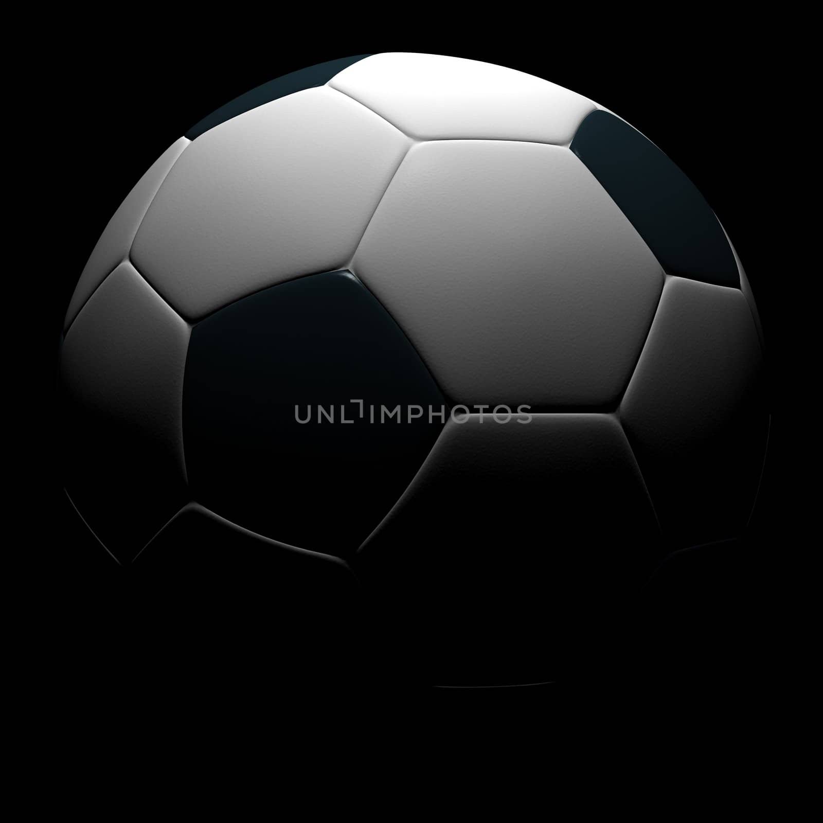 Soccer ball isolated on black background. Photorealistic 3D rendering.
