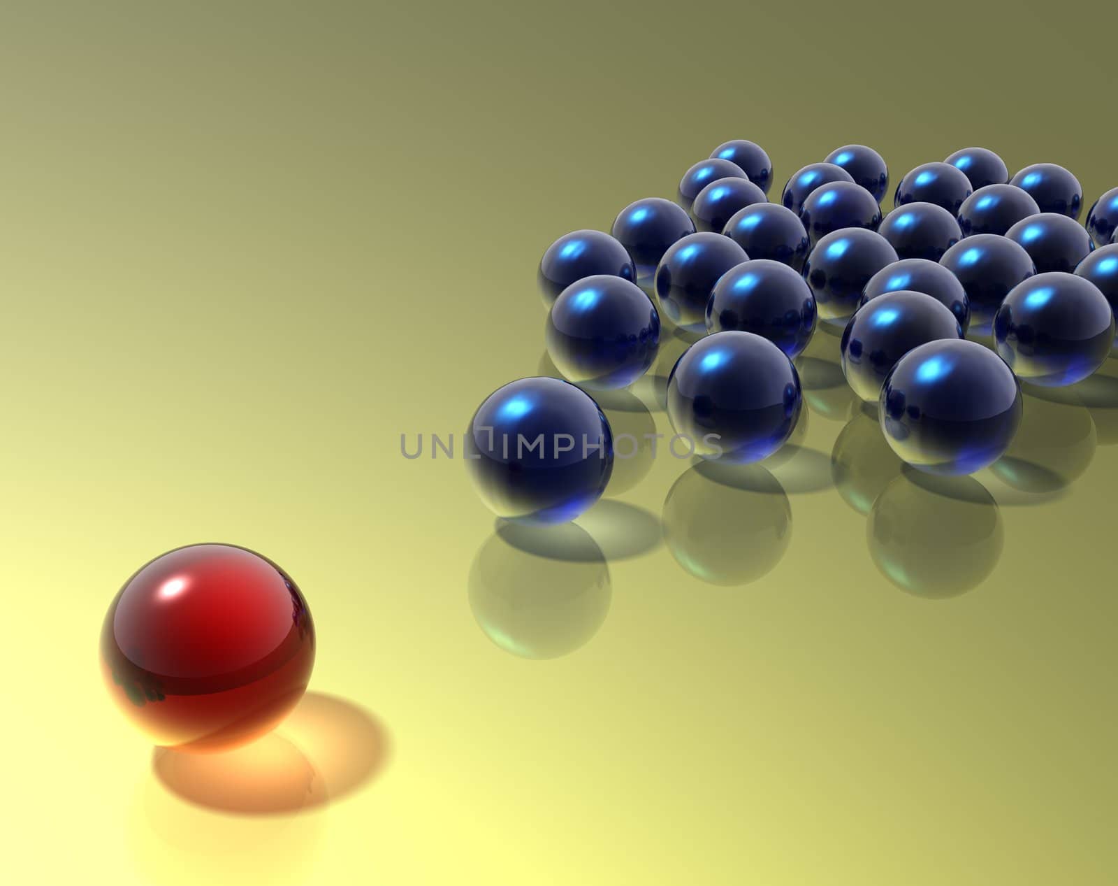 blue and red spheres on the yellow background
