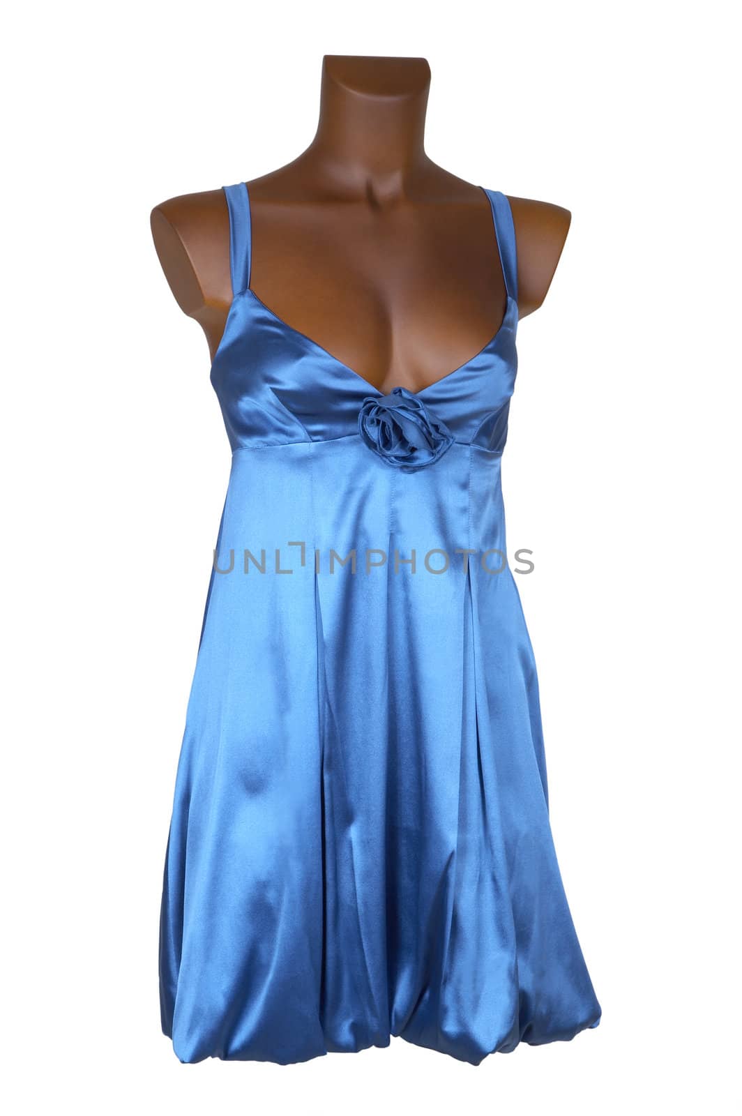 Blue silk dress on a white background
