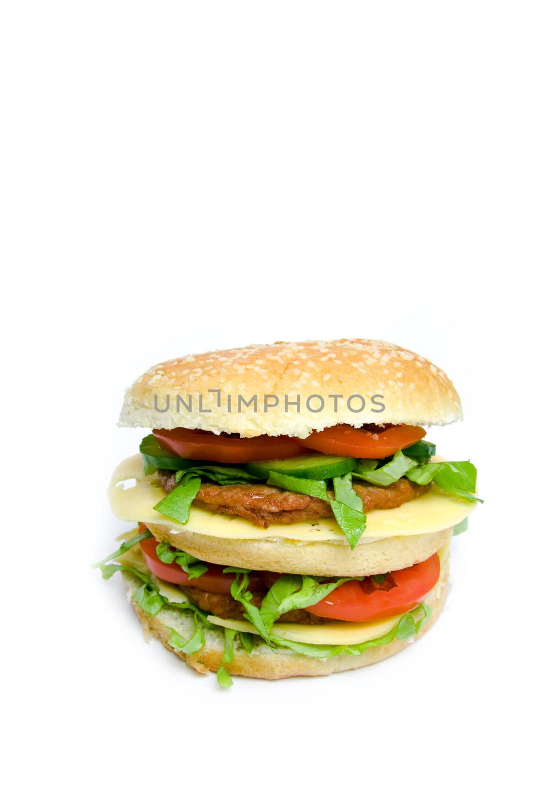 Tasty double hamburger isolated on white background.