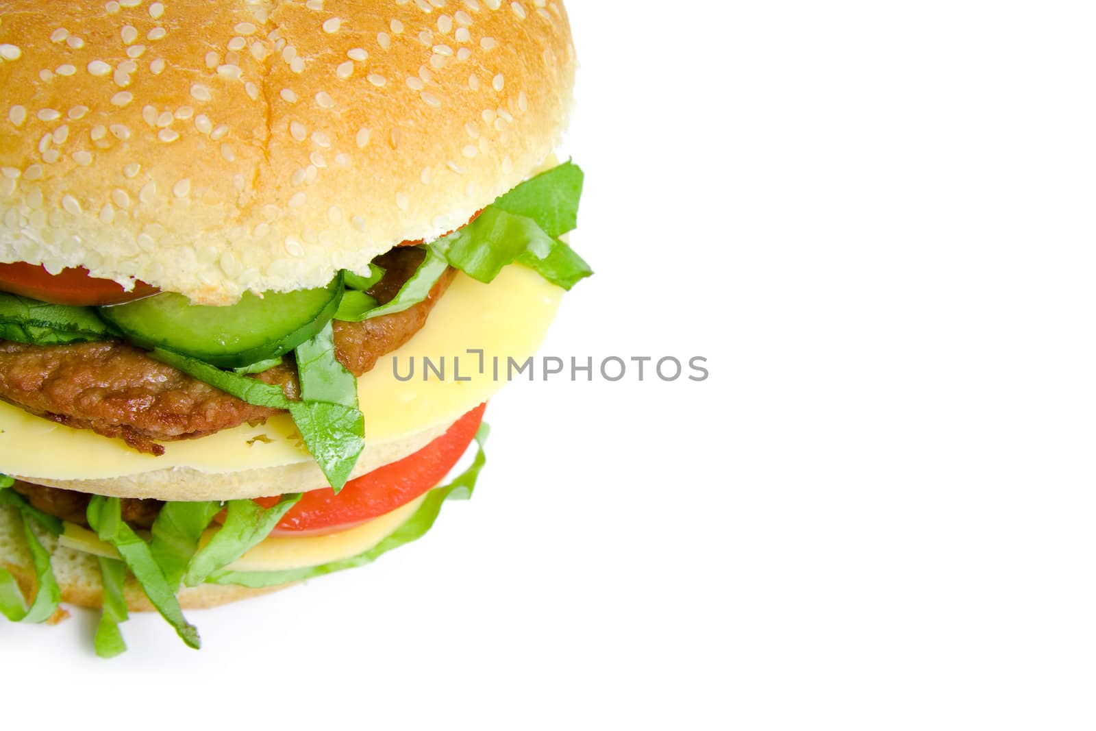 Tasty double hamburger isolated on white background.