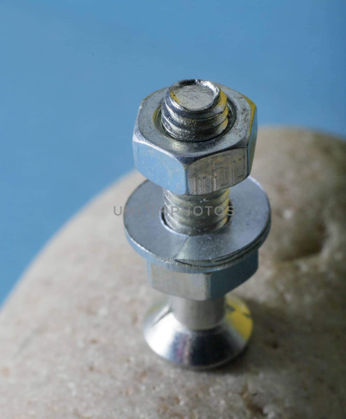 Closeup of a screw zinc covered