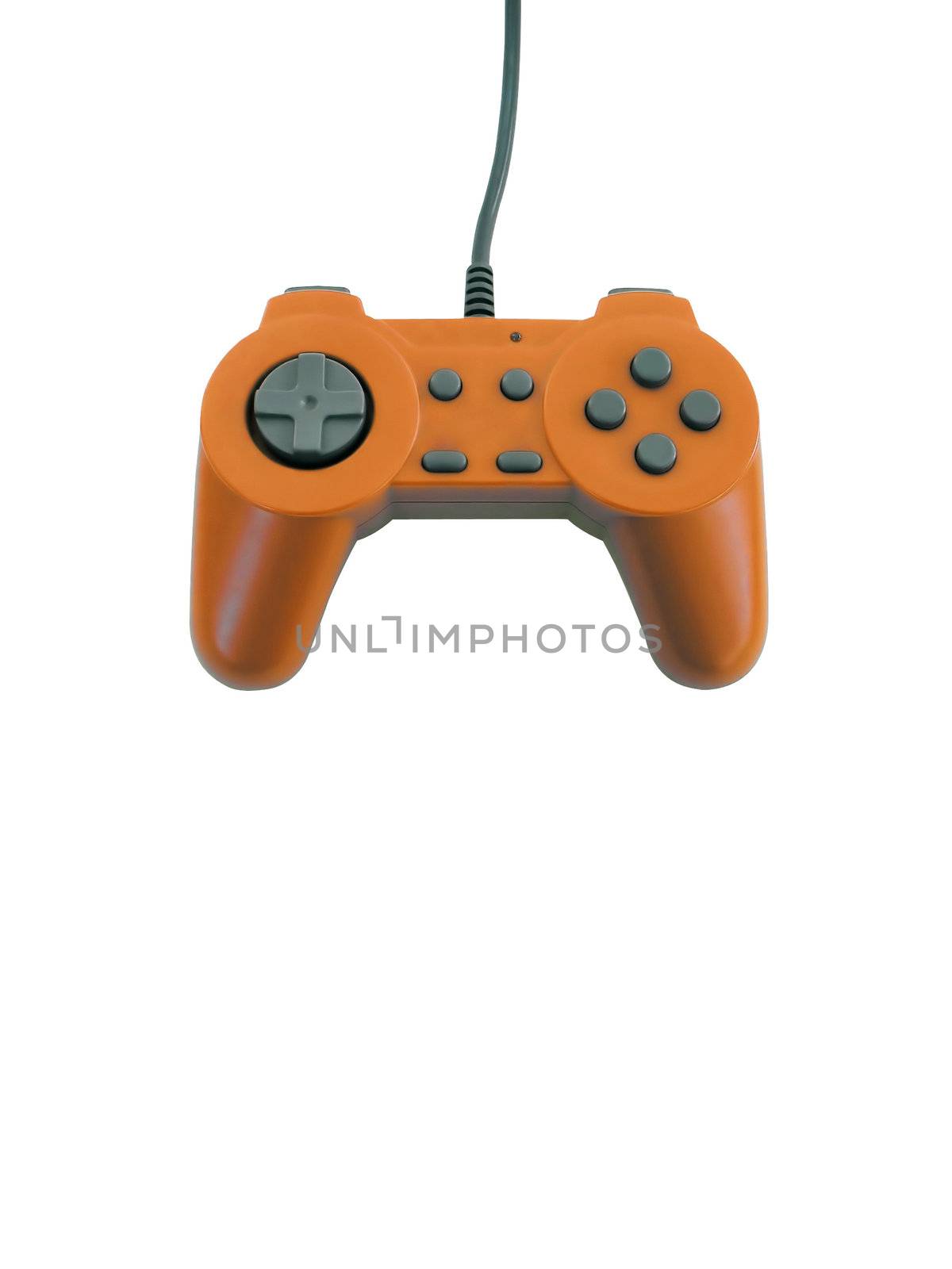 An orange gamepad isolated over white with plenty of copy space.  This file includes the clipping path.  