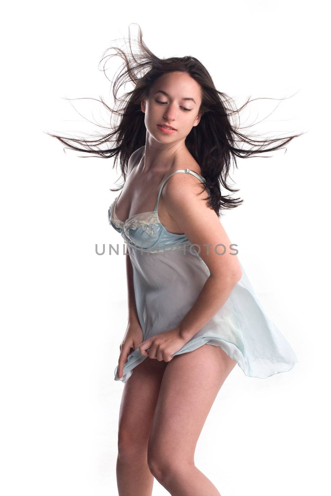 beautiful girl in blue lingerie in wind by krazeedrocks