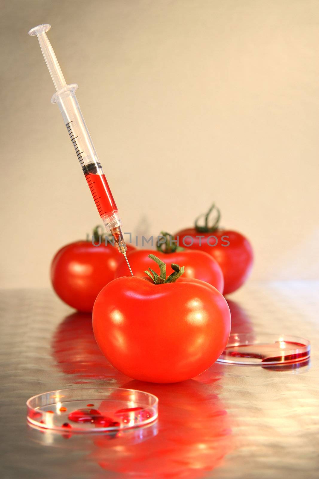 Close-up of syringe in tomato by Sandralise