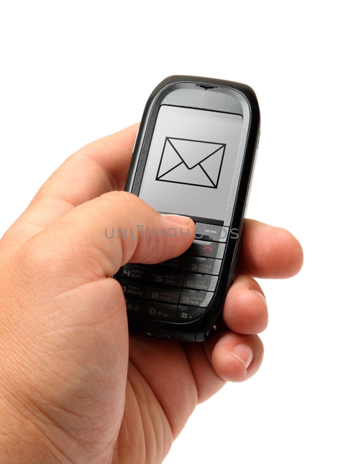 small black mobile phone in man hand