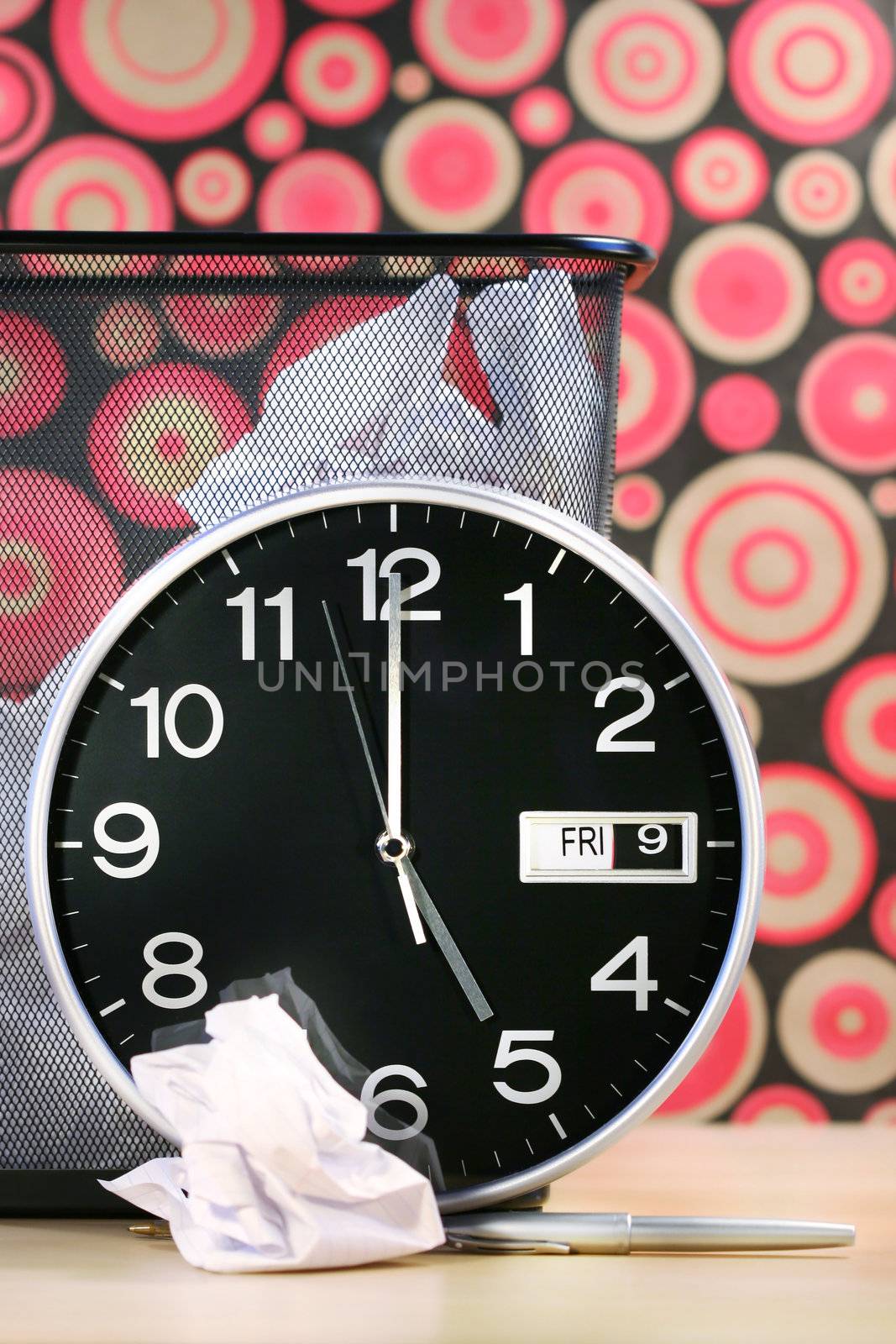 Clock showing time with  retro wallpaper background