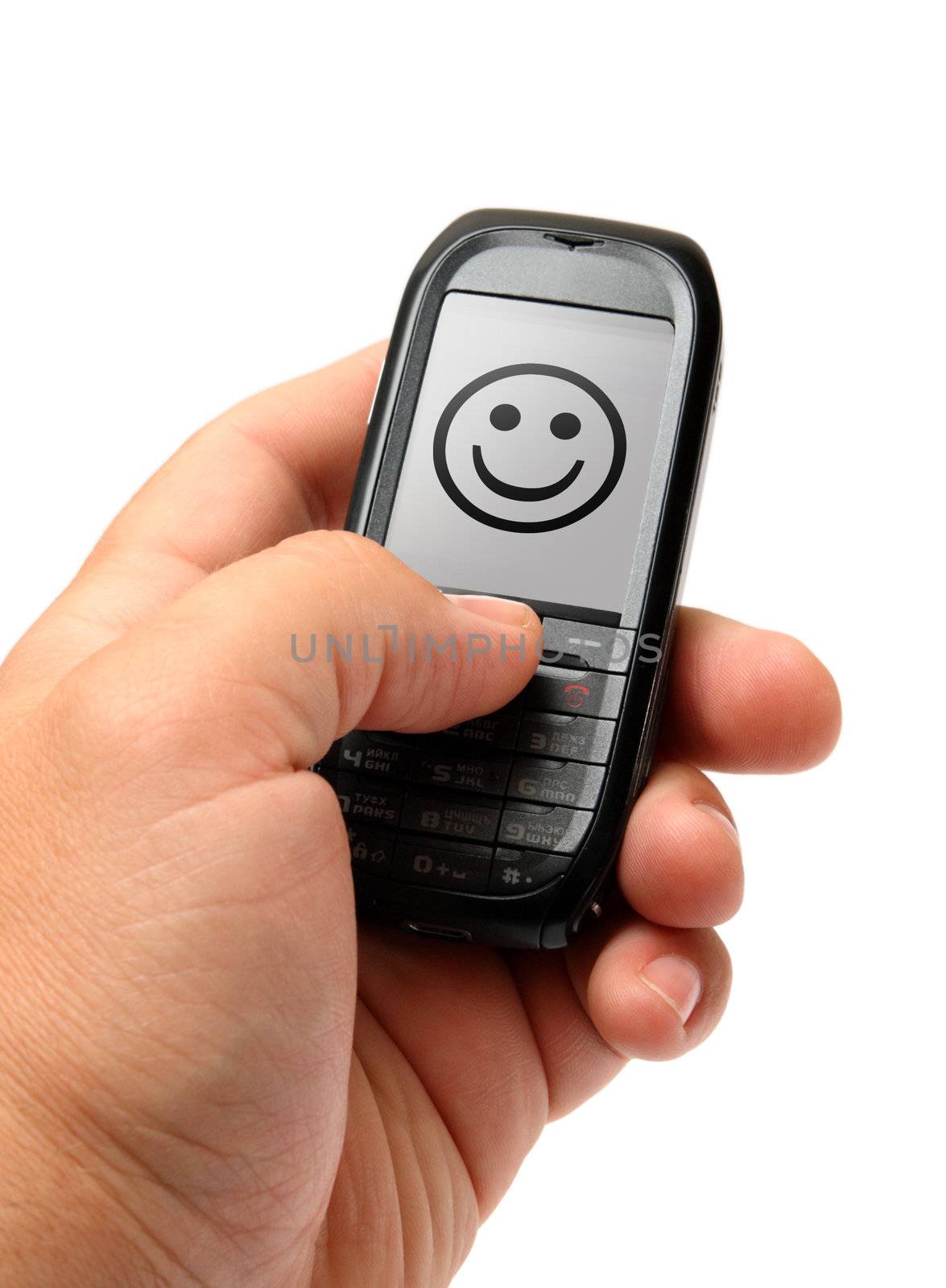 small black mobile phone in man hand