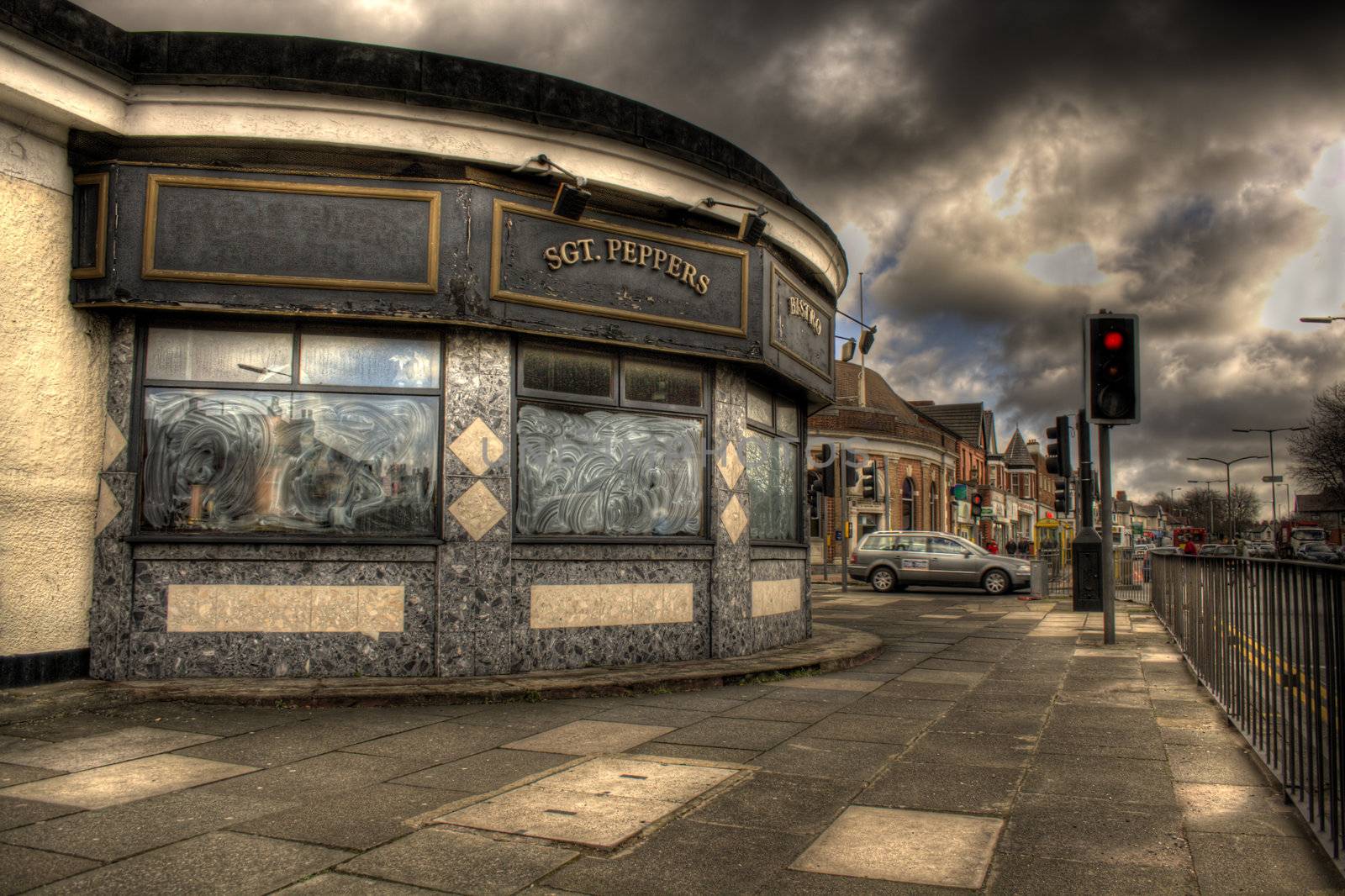 HDR image of Penny Lane "shelter in the middle of a roundabout" made famous by The Beatles song