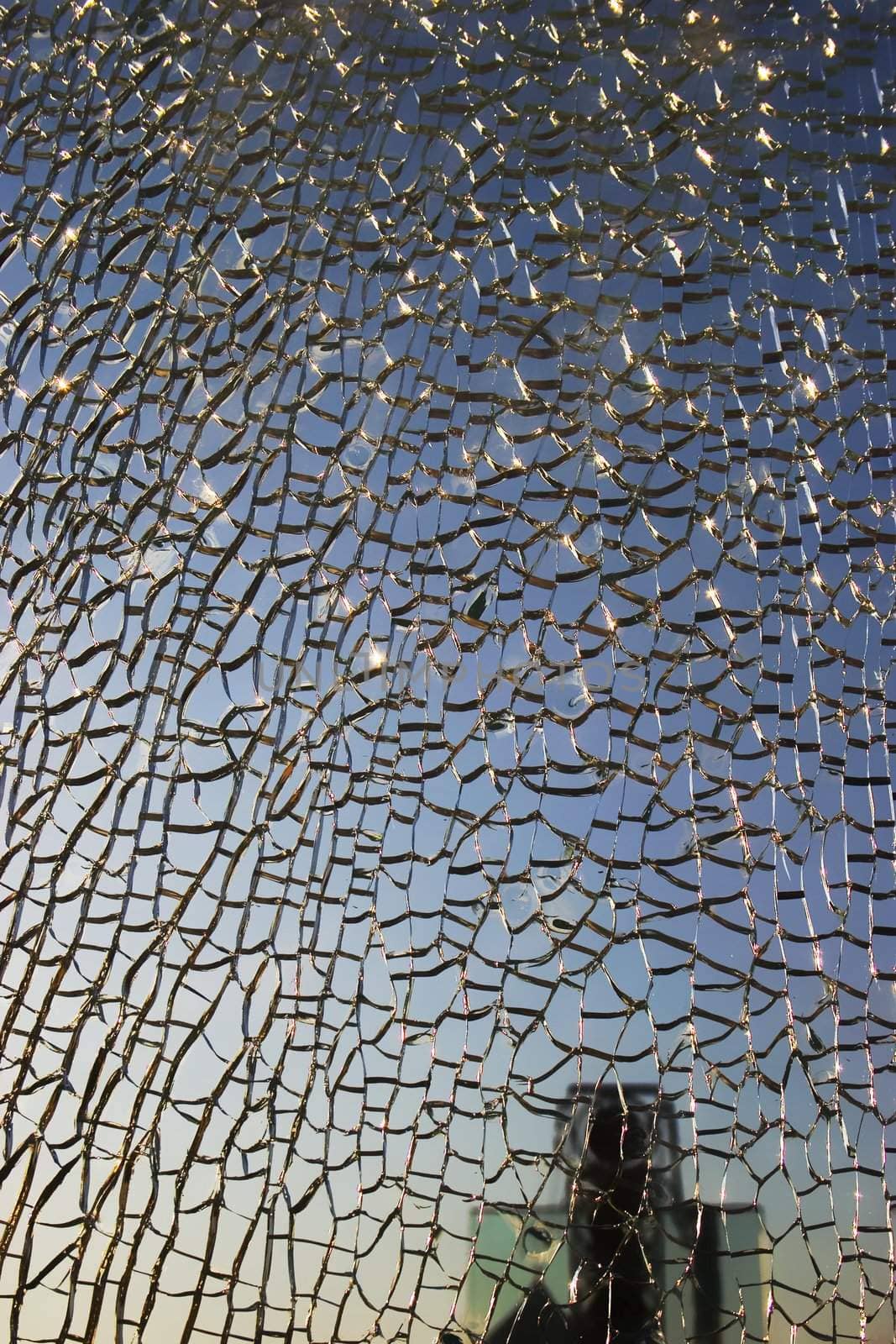 Crashed window with many splinters