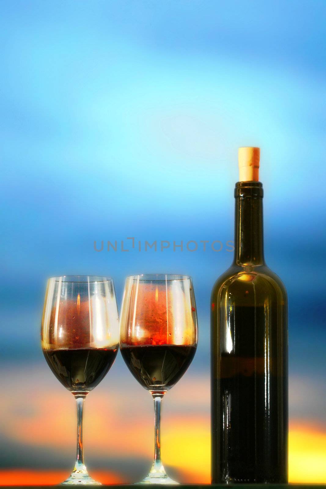 wine on sunset alcoholic background