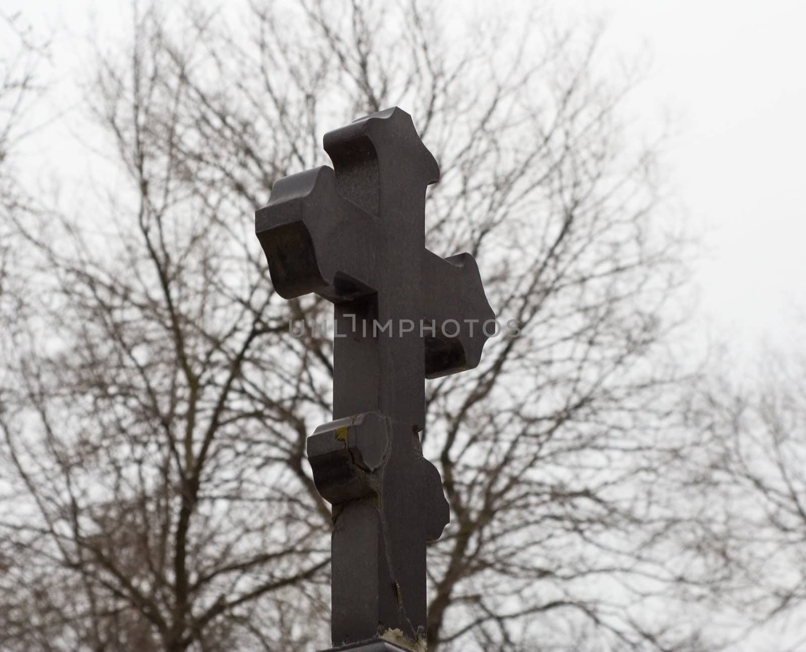 Black marble orthodoxal cross-shaped tombstone by tsvgloom