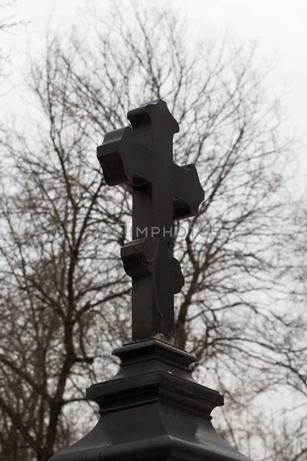 Black marble orthodoxal cross-shaped tombstone by tsvgloom