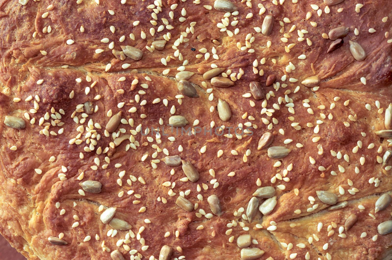 Brown bread with seeds background