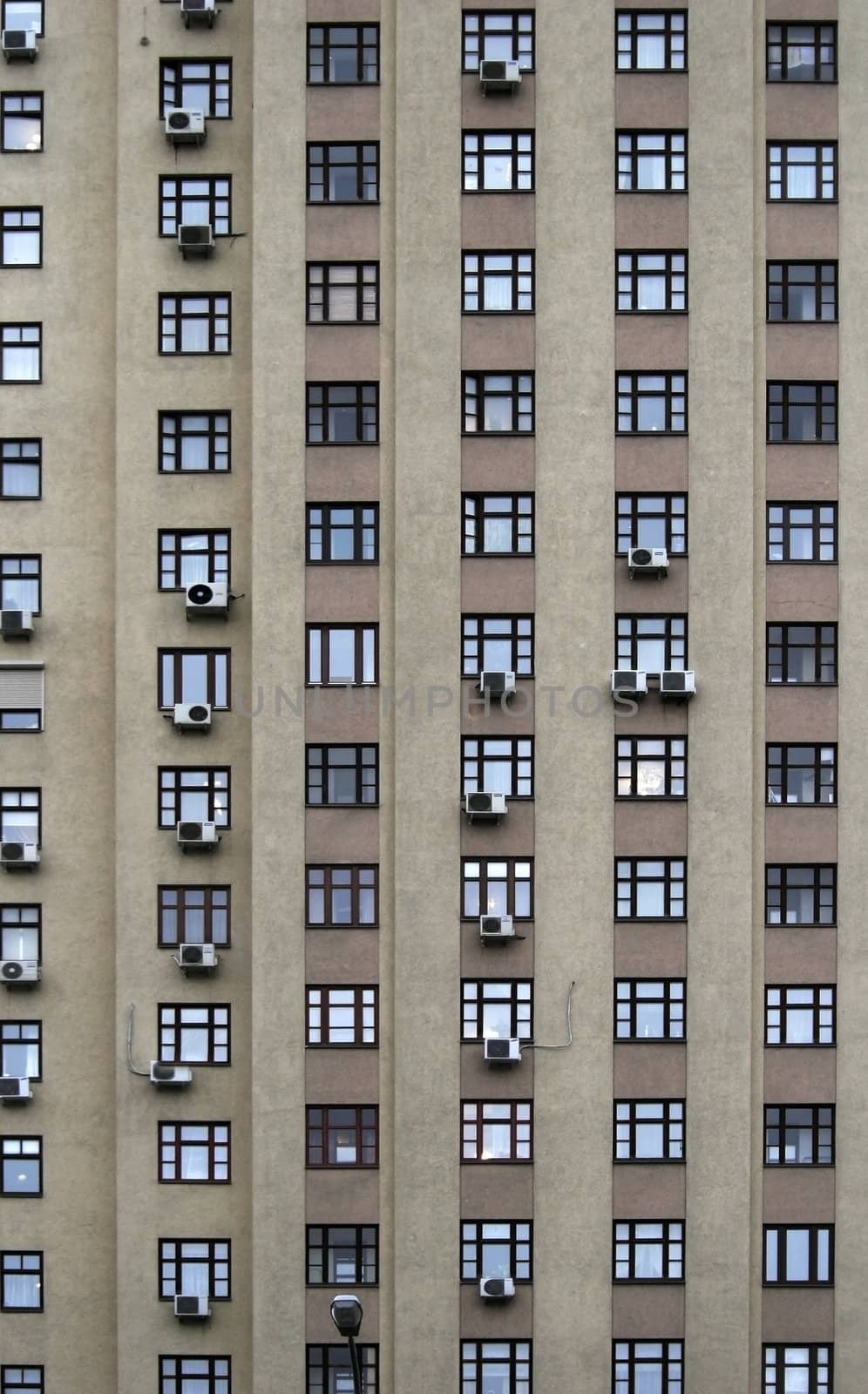 House wall with windows. Russia, Moscow