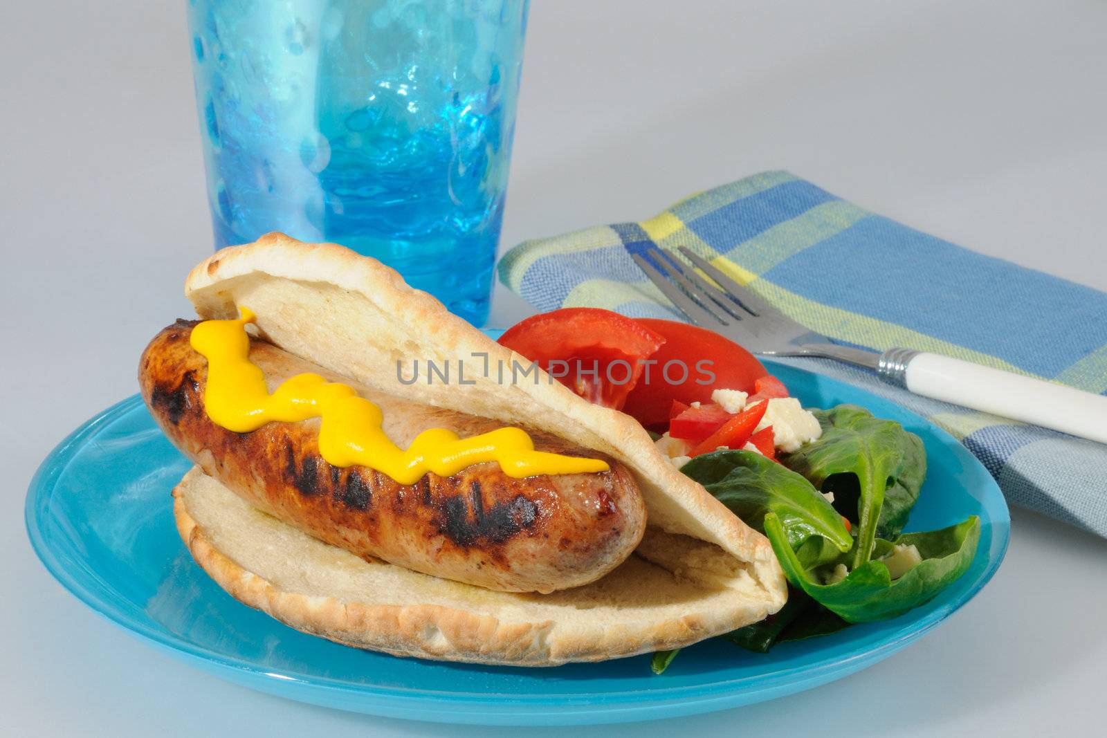 Healthy turkey sausage on a bun.