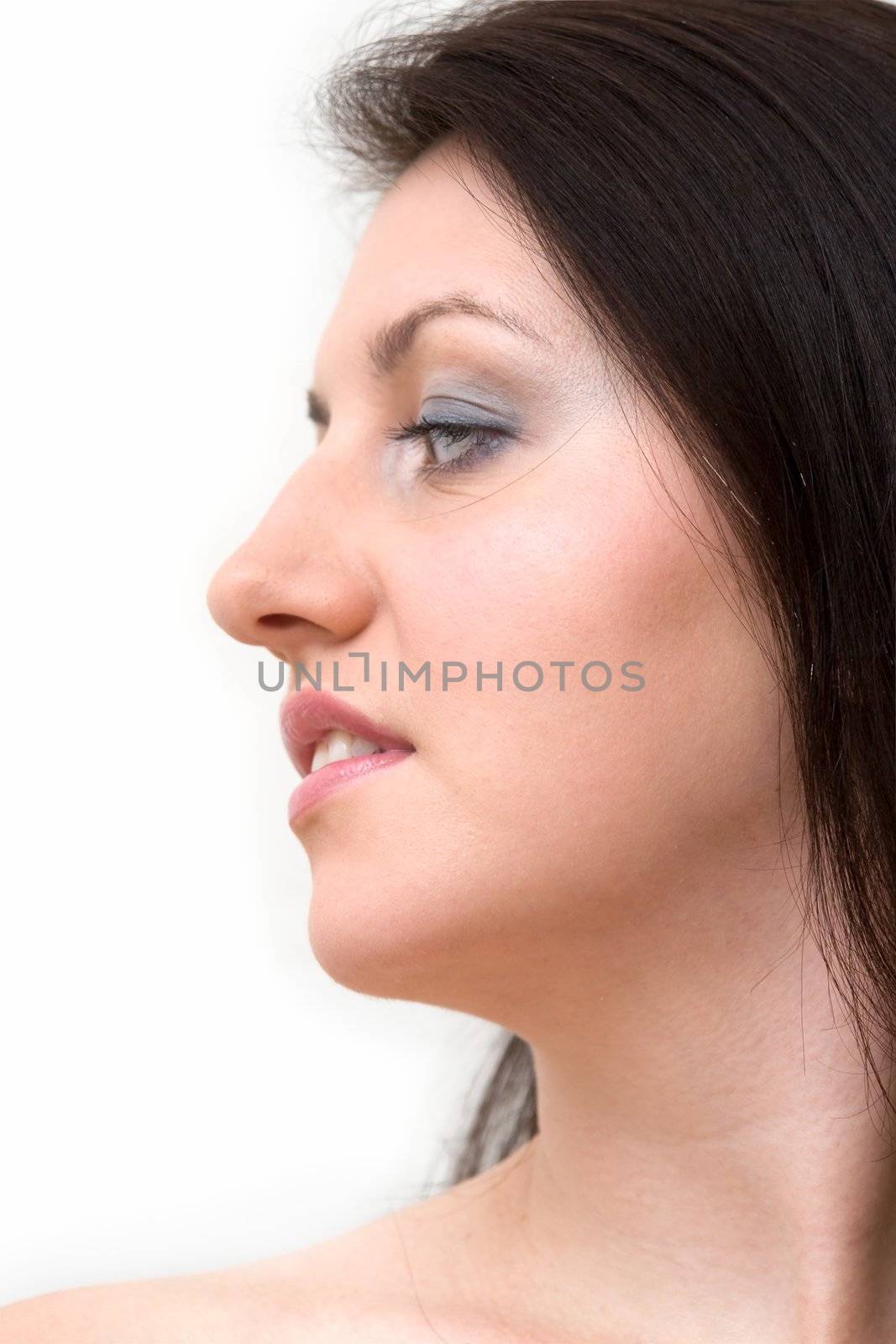 romantic beautiful woman on a white background