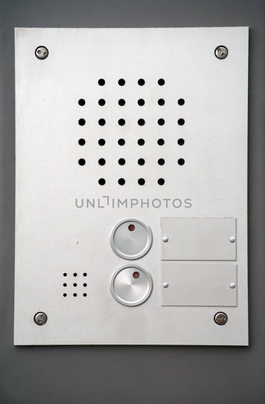 Talk to me, please! Outside intercom panel with two empty name plates (so you could insert your own text).